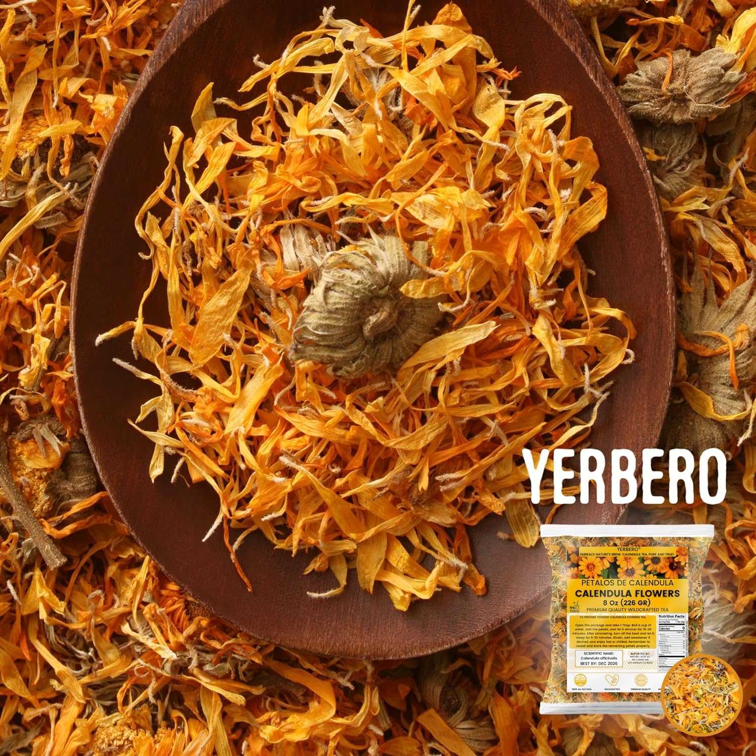 Yerbero – Flores de caléndula té de hierbas sueltas a granel 16oz (1 lb) (4.02 oz)  Flores de caléndula  Flores de caléndula  Para preparar té de