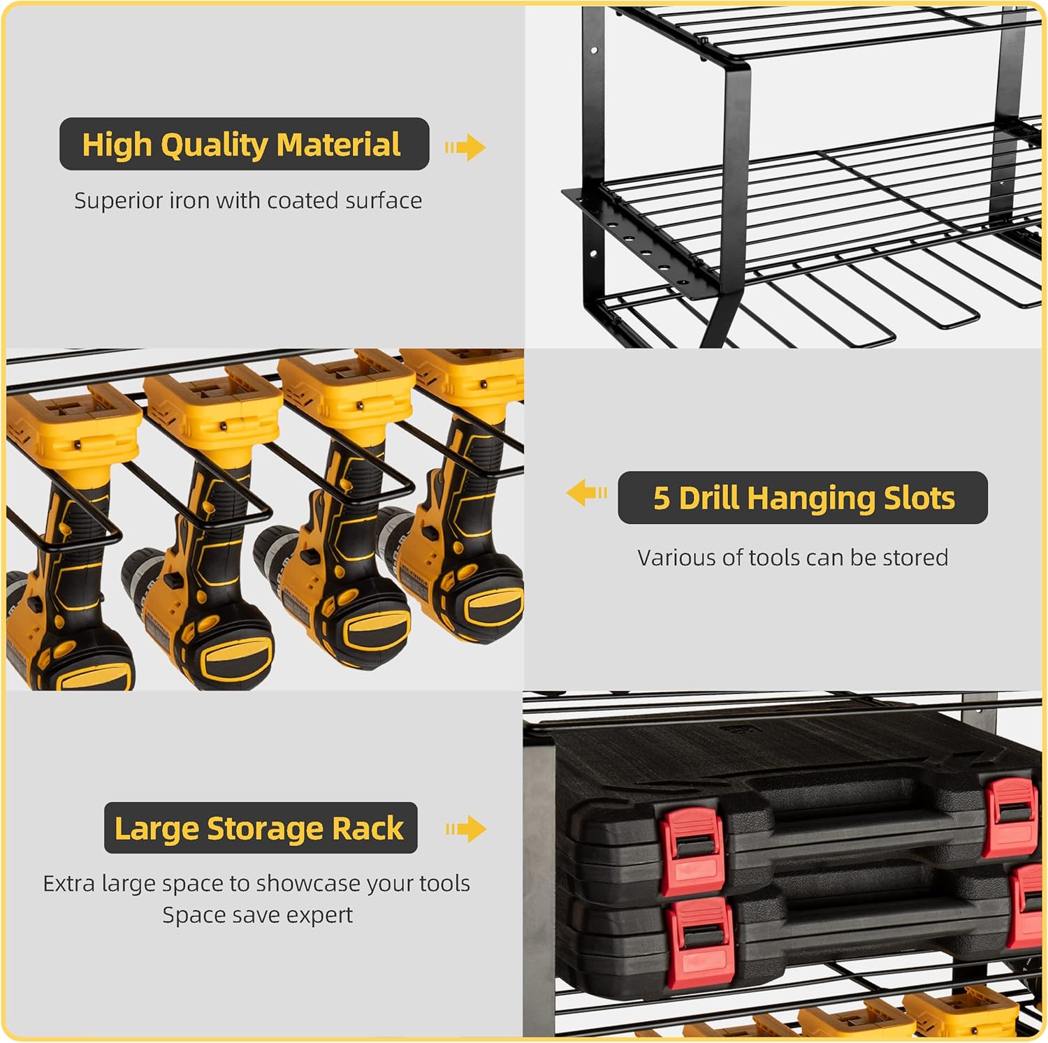 simesove Organizador de herramientas eléctricas, organizador y almacenamiento de herramientas de garaje de metal resistente, almacenamiento de