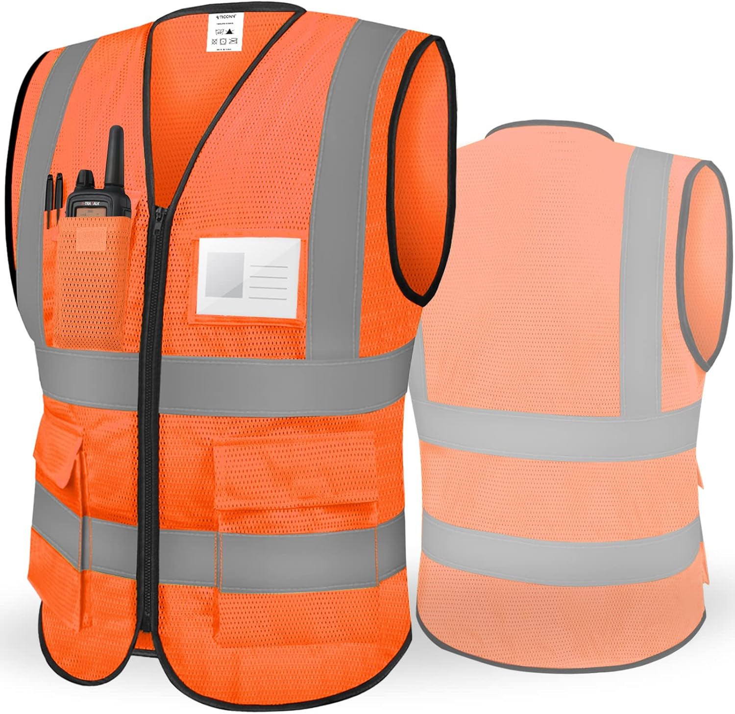 TICONN Chaleco de seguridad reflectante de alta visibilidad clase II chaleco de malla para mujeres y hombres cumple con las normas ANSI