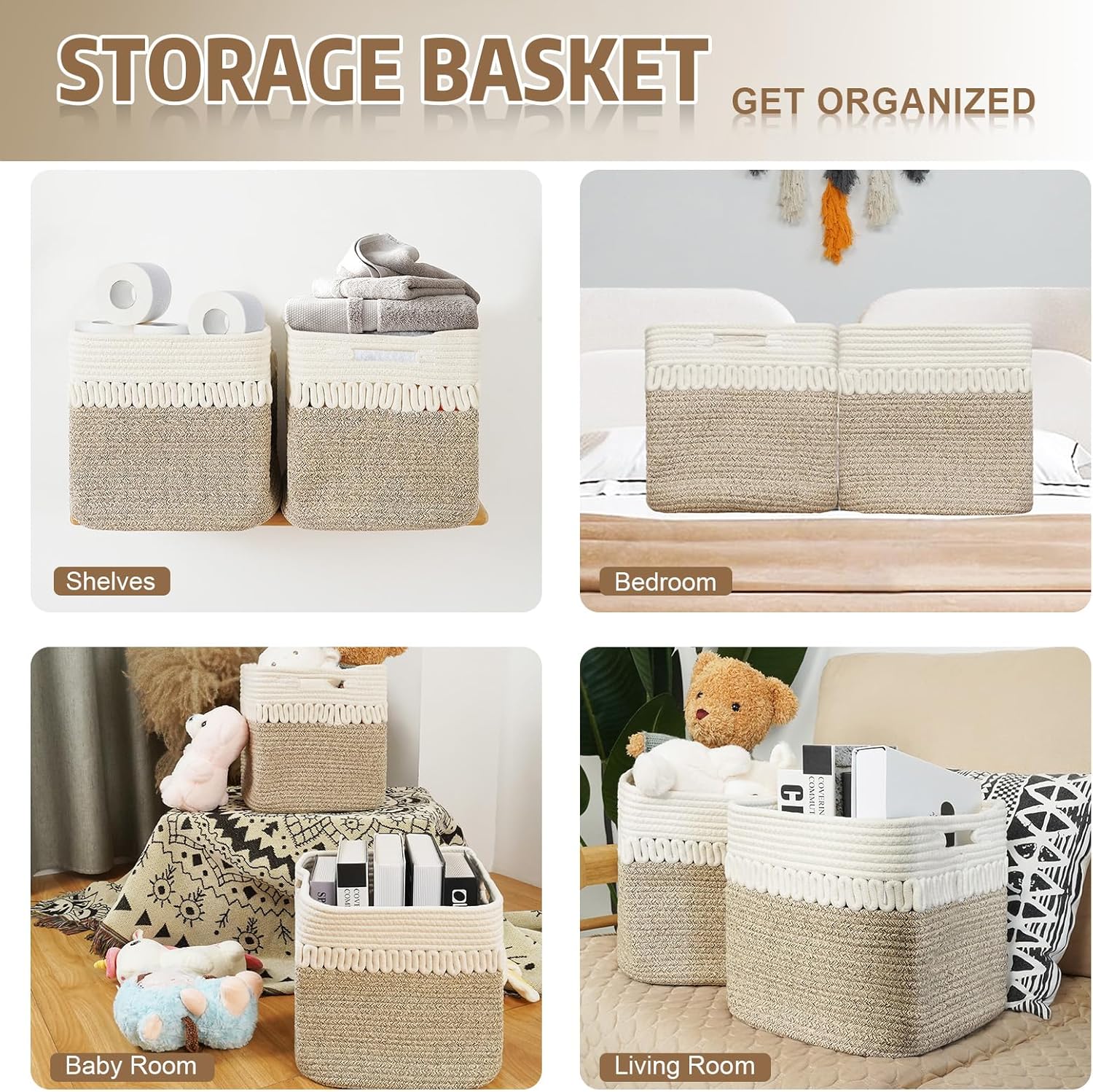 Paquete de 2 cestas de almacenamiento pequeñas, cubos de almacenamiento de 11 x 11 x 11 pulgadas para estantes, canasta de juguetes para bebés y