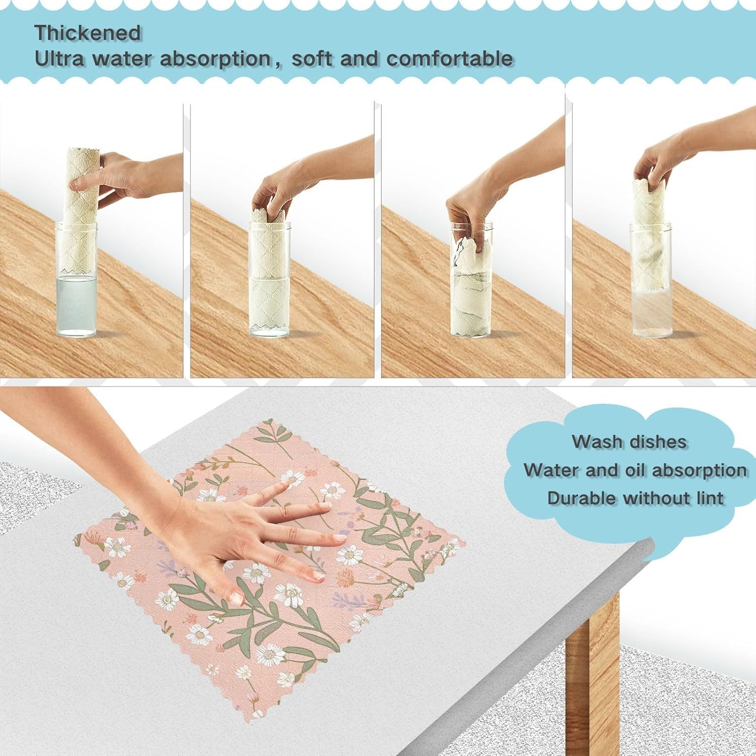 Pink Floral Plant Small Fresh Quality Decor Microfiber Kitchen Dish Towels Quick Dry 6 Pack Cooking Towels for Restaurant Oven