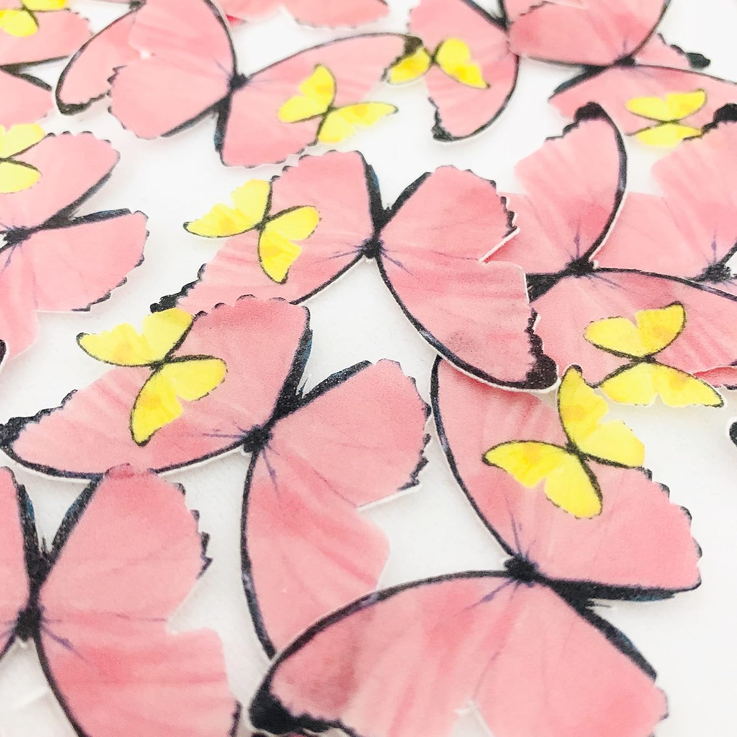 Juego de 24 mariposas comestibles de papel de oblea para decoración de cupcakes (rosaamarillo)