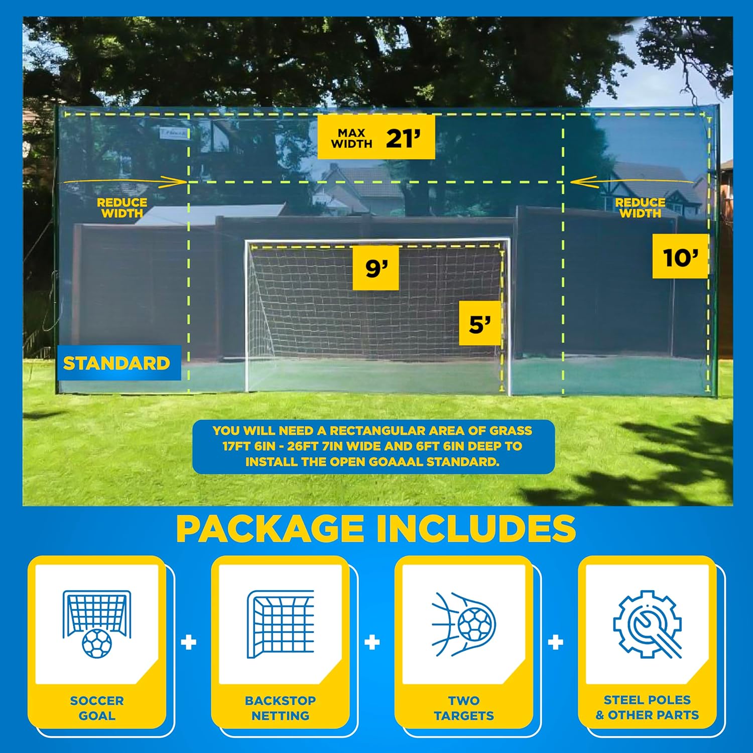Open Goaaal Soccer Goal Net & Soccer Backstop Net with Rebounder – Soccer Nets for Backyard All in One & Practice Targets (2 Pack)