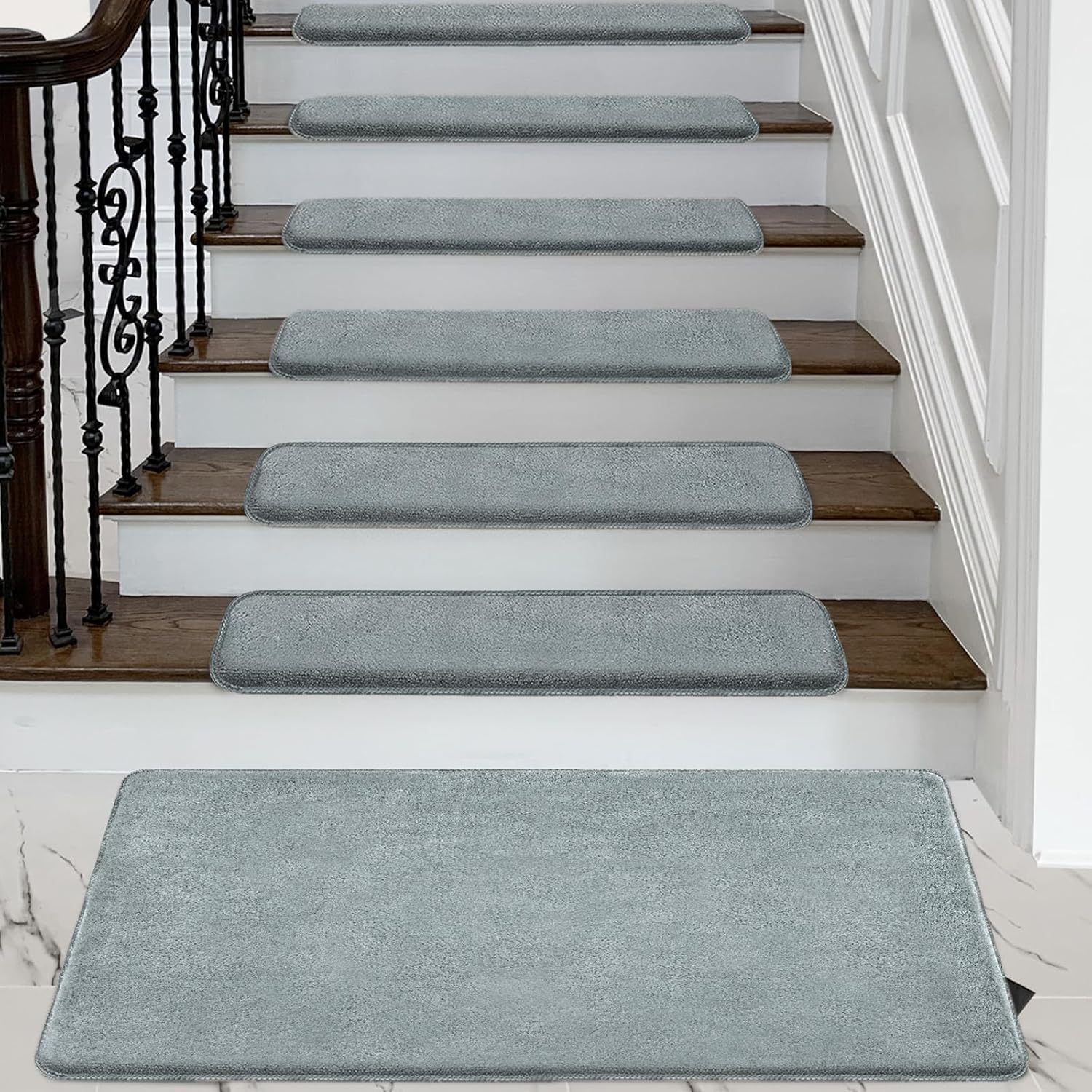 PURE ERA Alfombra de aterrizaje para escaleras, ultra felpa, suave, antideslizante, resistente a la cinta, sin cinta, alfombra de baño, lavable,