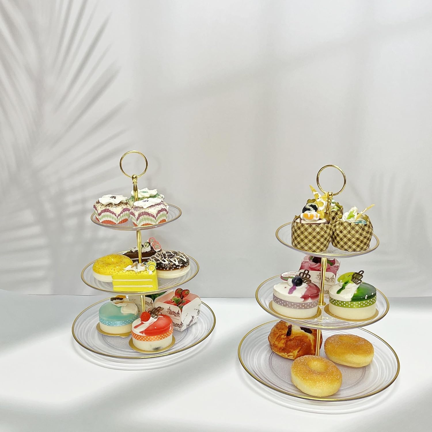 RAUVOLFIA Soporte para cupcakes de 3 niveles, soporte escalonado para tartas, soporte de postres de plástico transparente, bandeja para servir