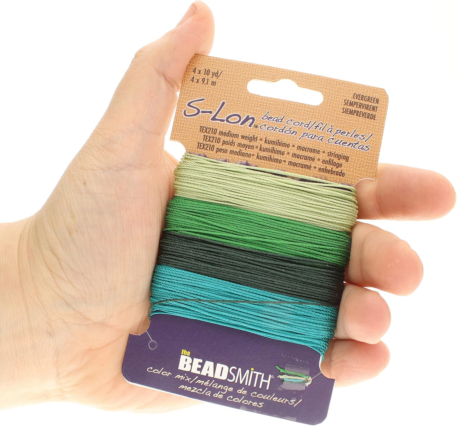 The Beadsmith S-Lon #18 – Cordón de nailon Evergreen Mix – Cordón Tex210, 0.197 in de diámetro, 10 yardas de cada color – Ideal para atar cuentas de
