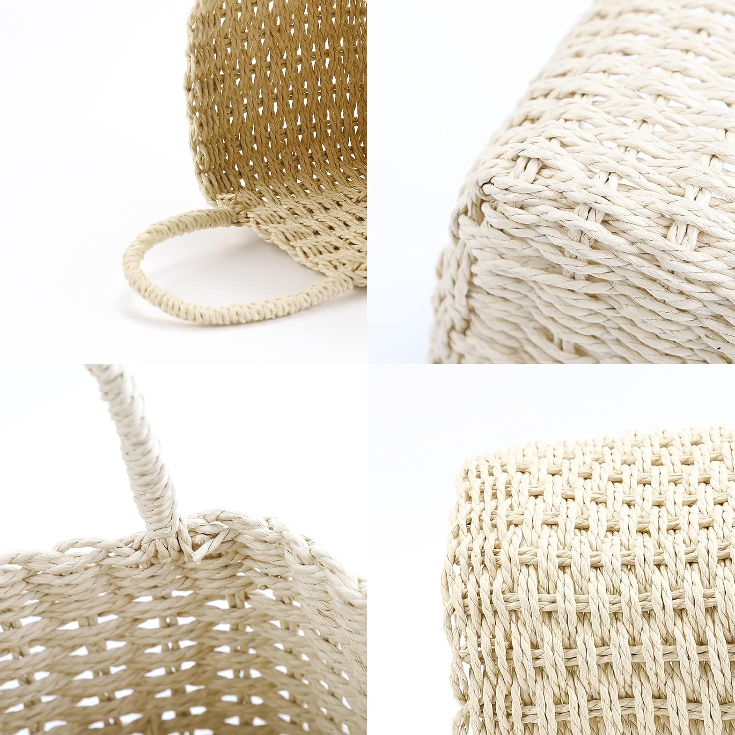 SHCMSADO Cesta de almacenamiento colgante de cuerda de papel tejida en la pared, decoración del hogar, cesta decorativa tejida a mano para