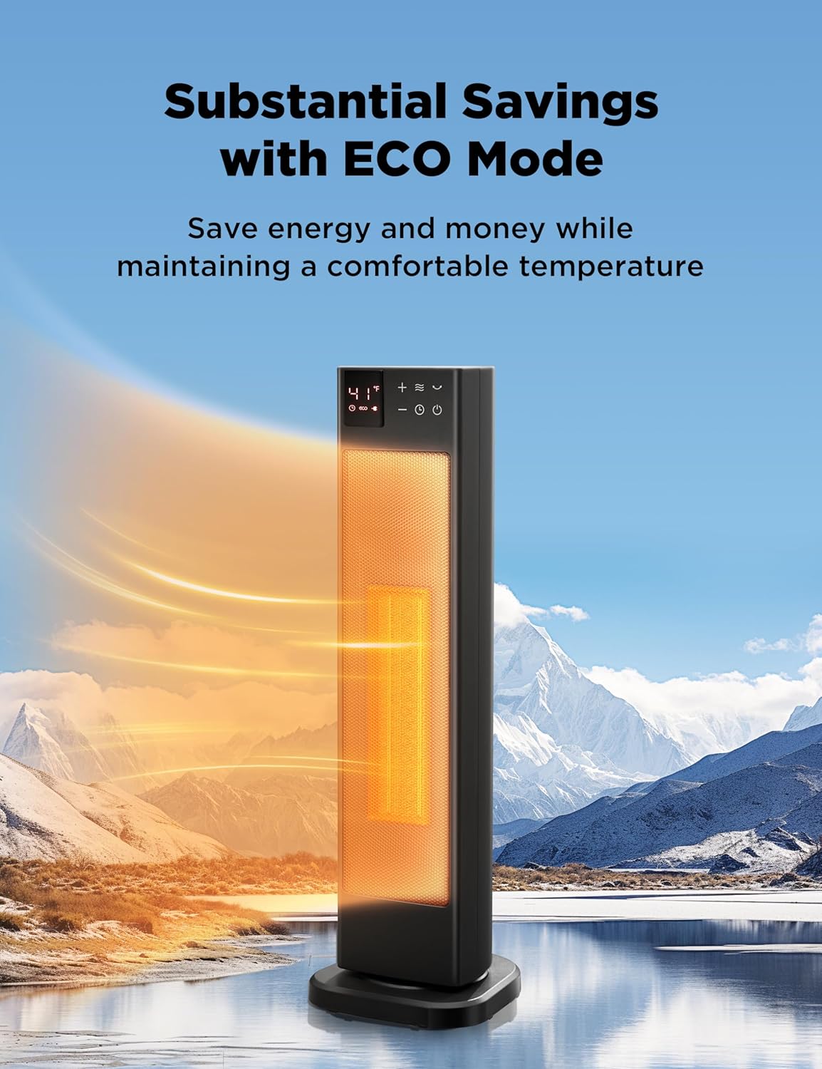 PELONIS Calentador de espacio interior de torre de cerámica oscilante para el hogar con oscilación, termostato programable y modo ECO, temporizador