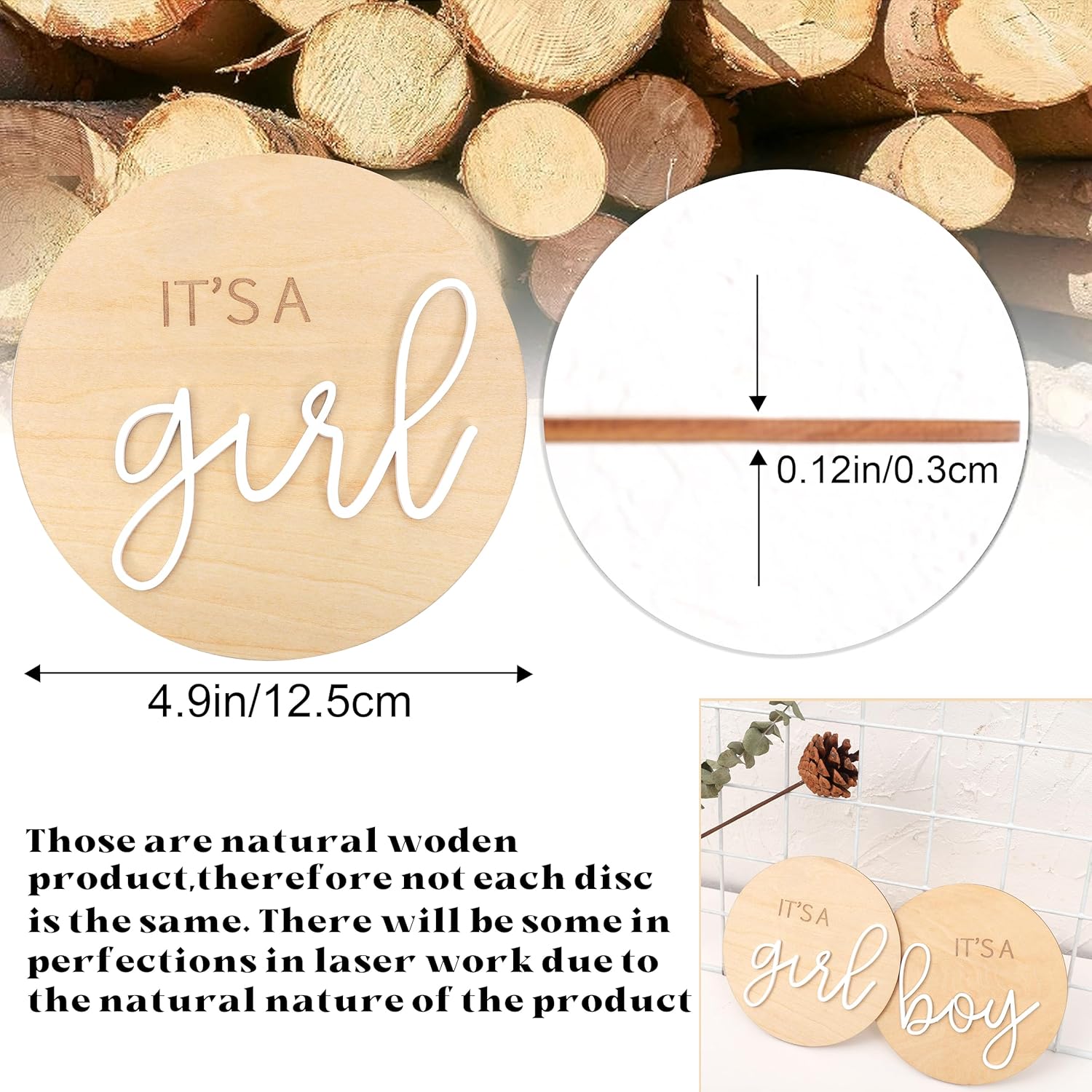 1 letrero de madera con texto en inglés “It’s a Girl”, decoración bohemia de revelación de género, anuncio de embarazo acrílico para niño o niña,
