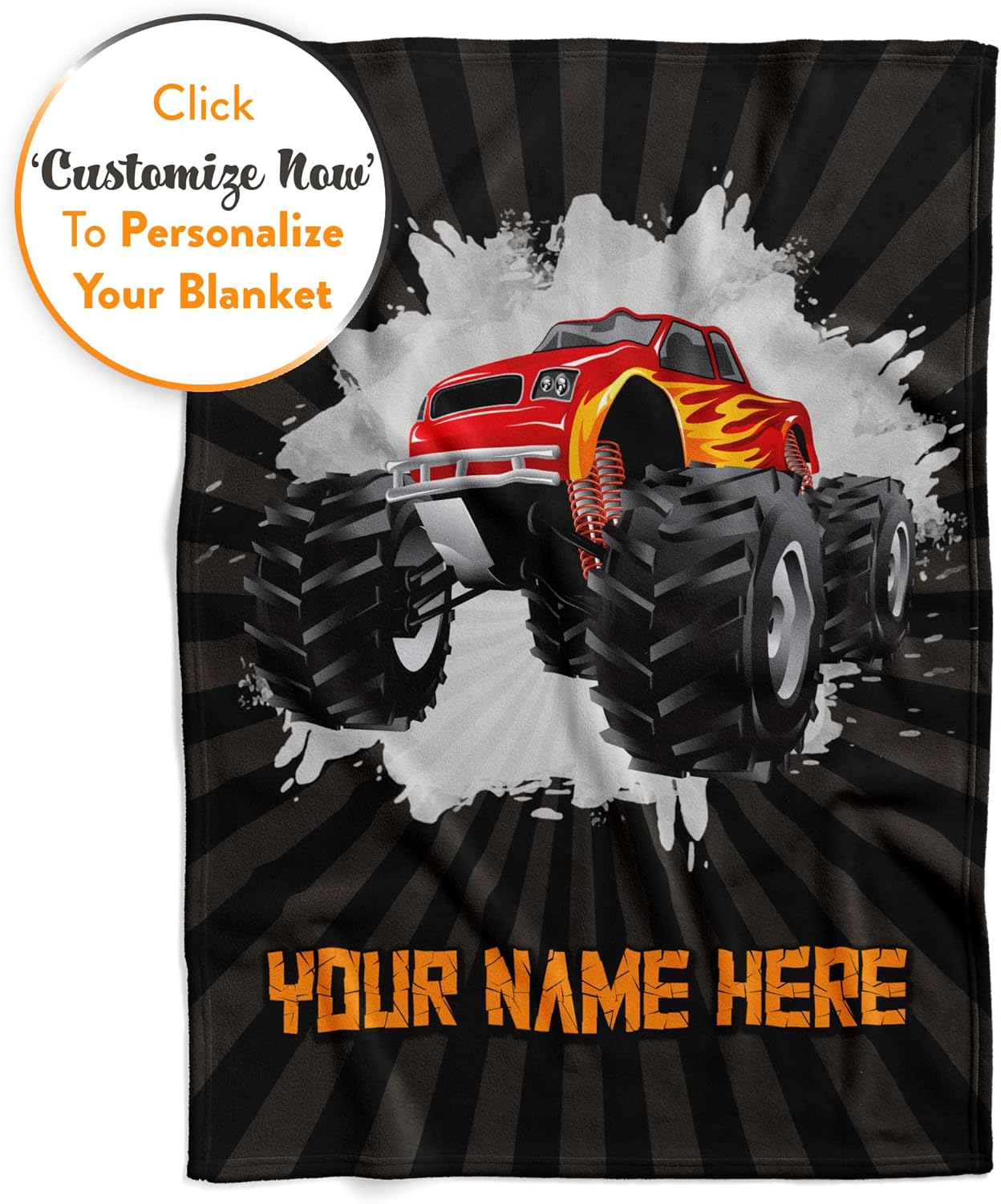 Camión monstruo personalizado para niños, bonita manta con nombre personalizado para niños, gráfico grande de vehículos todoterreno, suave y
