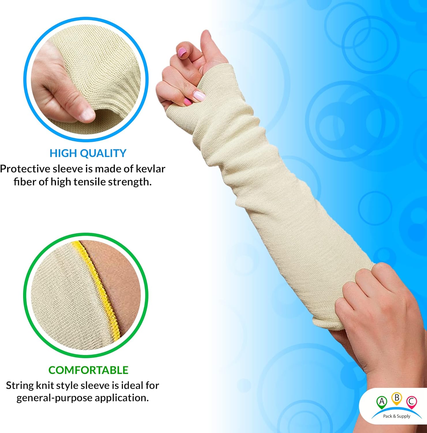 ABC Kevlar Sleeves. Cut Resistant String-Knit Style Sleeves. Slash Resistant Safety Protective Arm Sleeves
