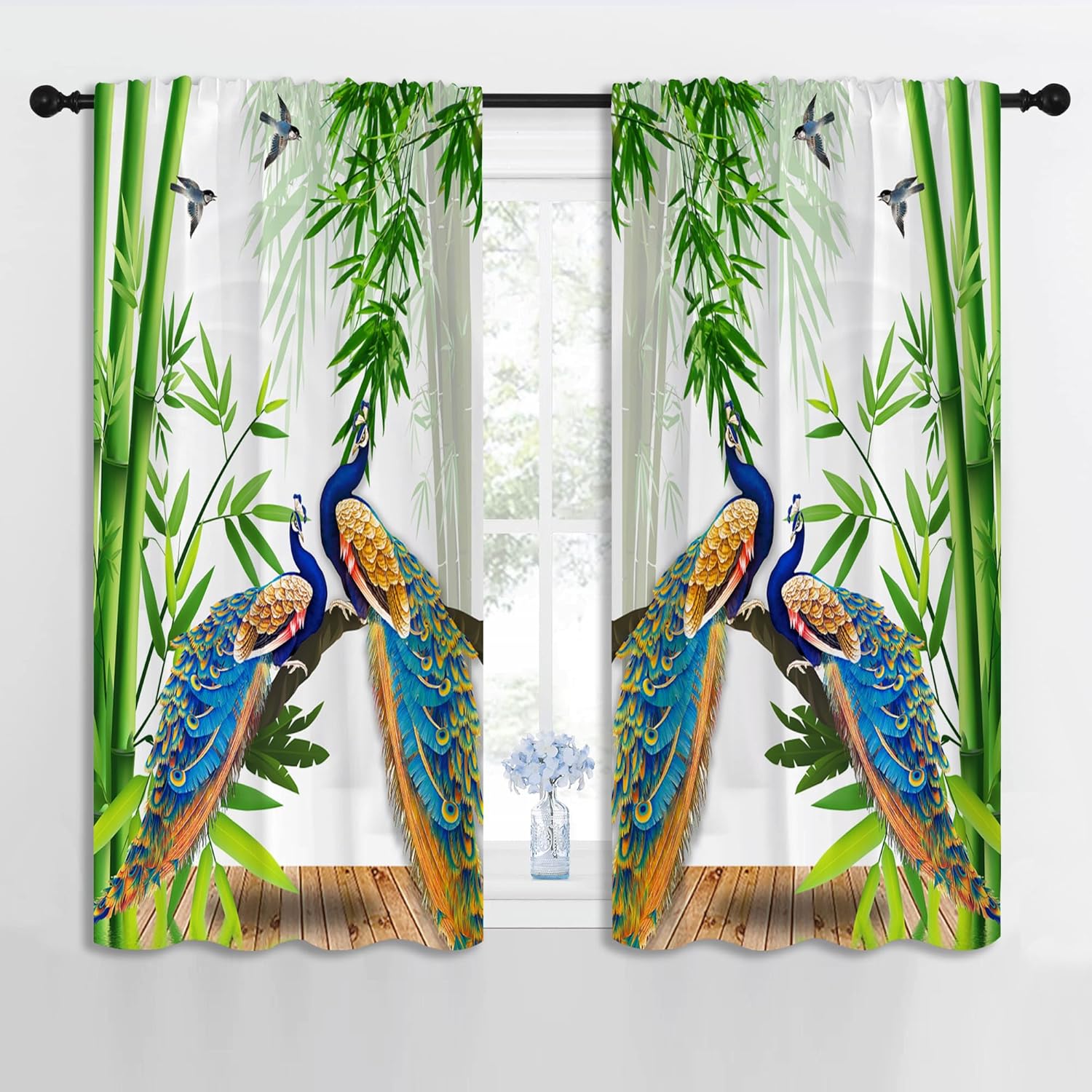 Hermosas cortinas opacas con bolsillo para barra de pavo real para dormitorio de niños y niñas, 3D, elegantes, animales, naturaleza, bosque de