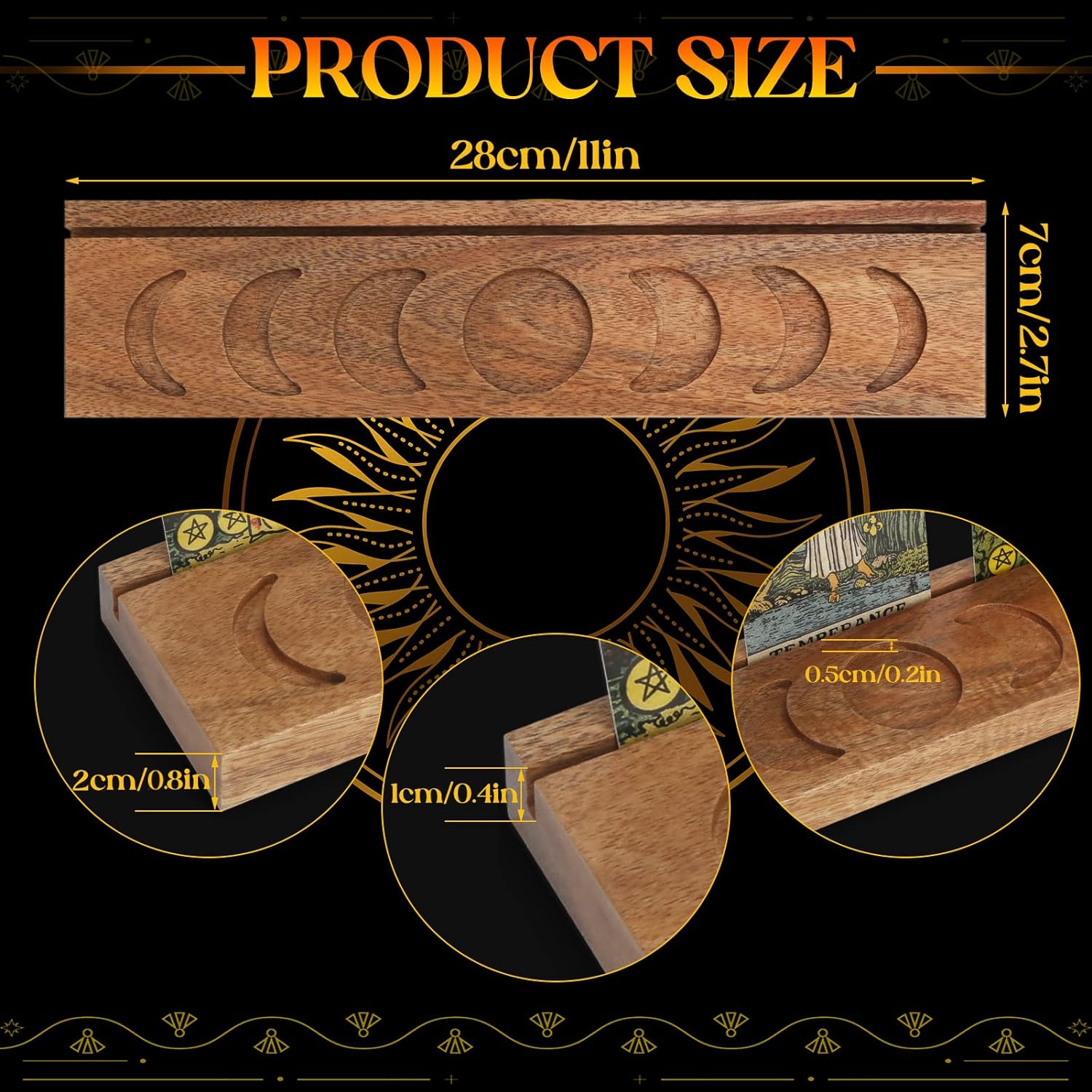 Ceiner Tarot de madera con fase lunar, soporte de bruja para meditación Oracle Lenormand, exhibición de tarjetas de afirmación diaria, accesorios de