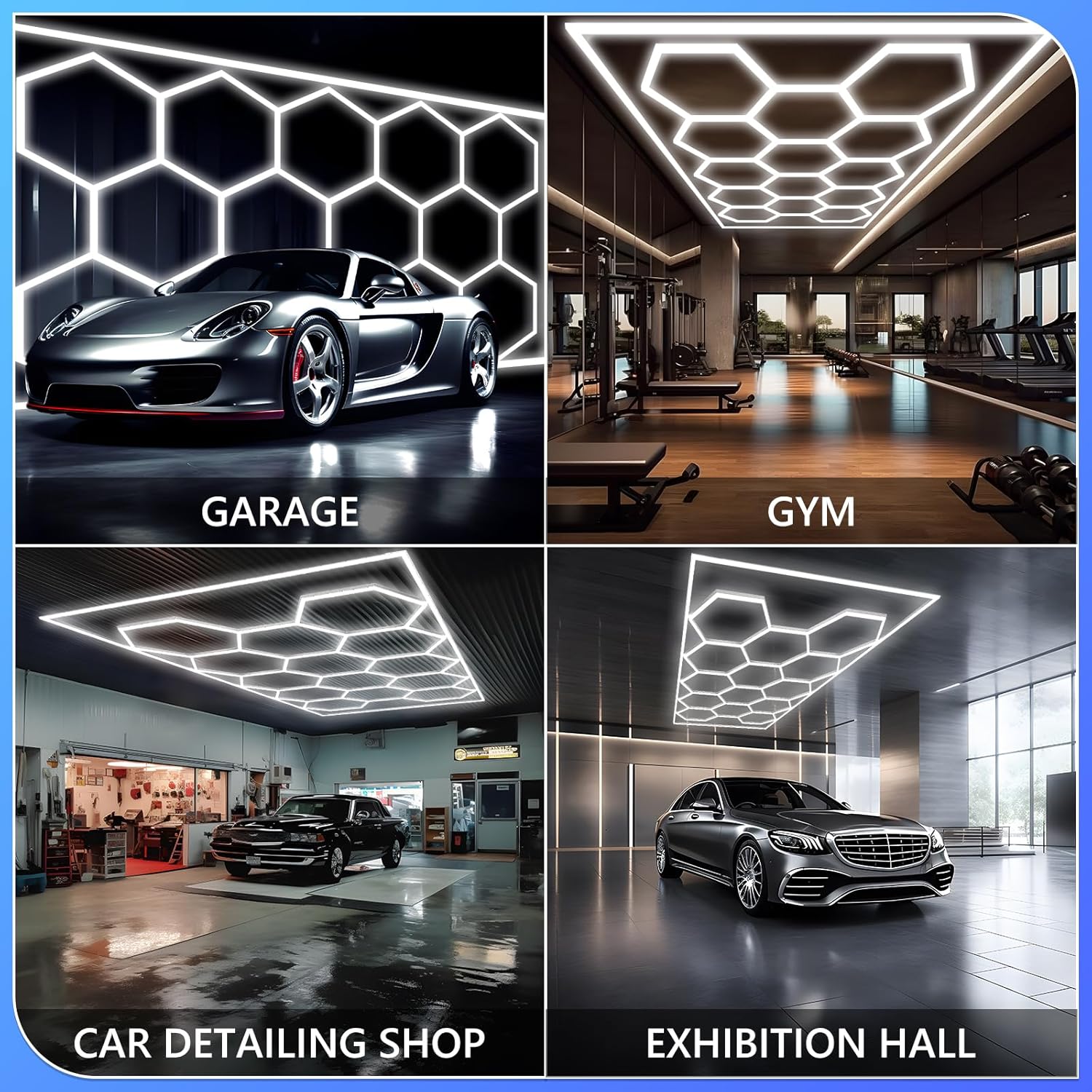 ALLYES Luces LED hexagonales  Luz hexagonal de garaje de 552 W, 66240 lm, alto brillo, 3000 K4500 K6500 K, luces ajustables CCT con interruptor