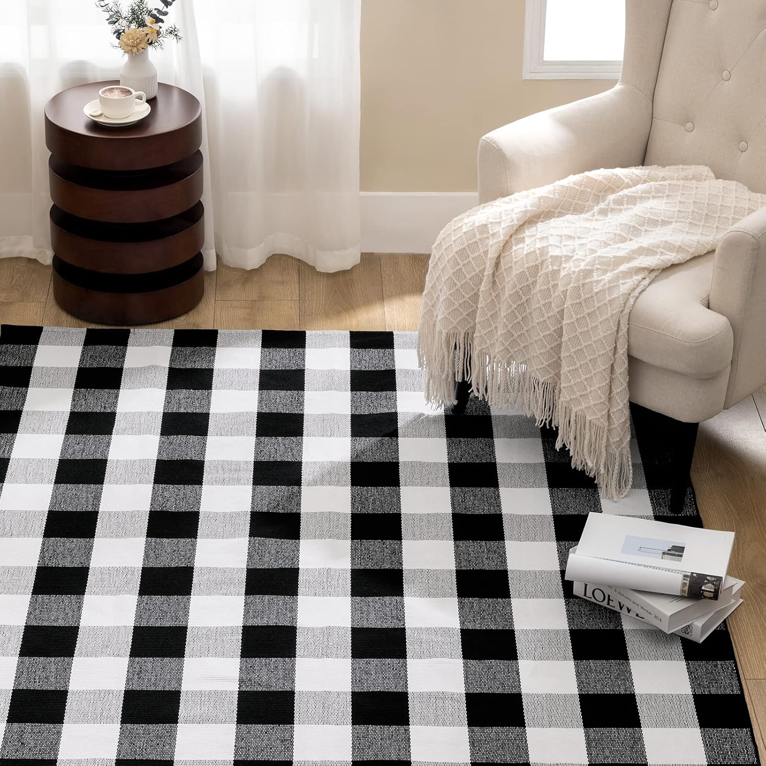 joybest Buffalo – Alfombra a cuadros de 4 x 6 pies, alfombra de algodón tejida a mano para interiores y exteriores, alfombra para patio, sala de