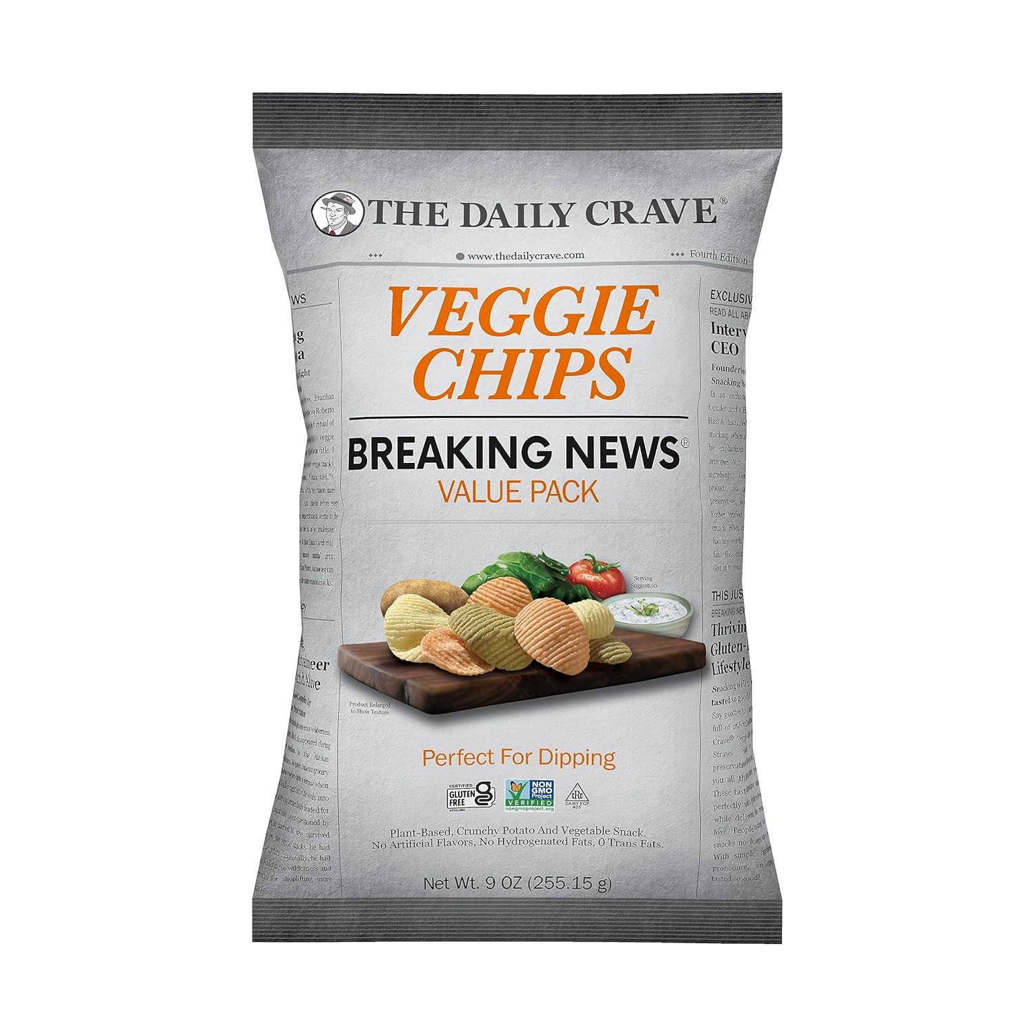 The Daily Crave Veggie Chips Value Pack, 9 onzas (paquete de 6) Veggie Crisps, Kosher, crujientes, veganas