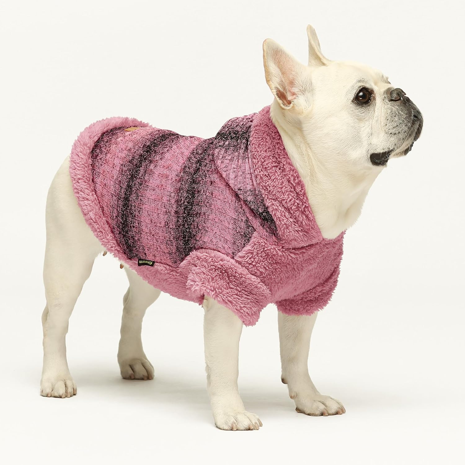 Fitwarm Suéter mullido para perro, ropa de invierno de punto para perros pequeños y niñas, atuendo con capucha para gatos y mascotas, rosa jaspeado,