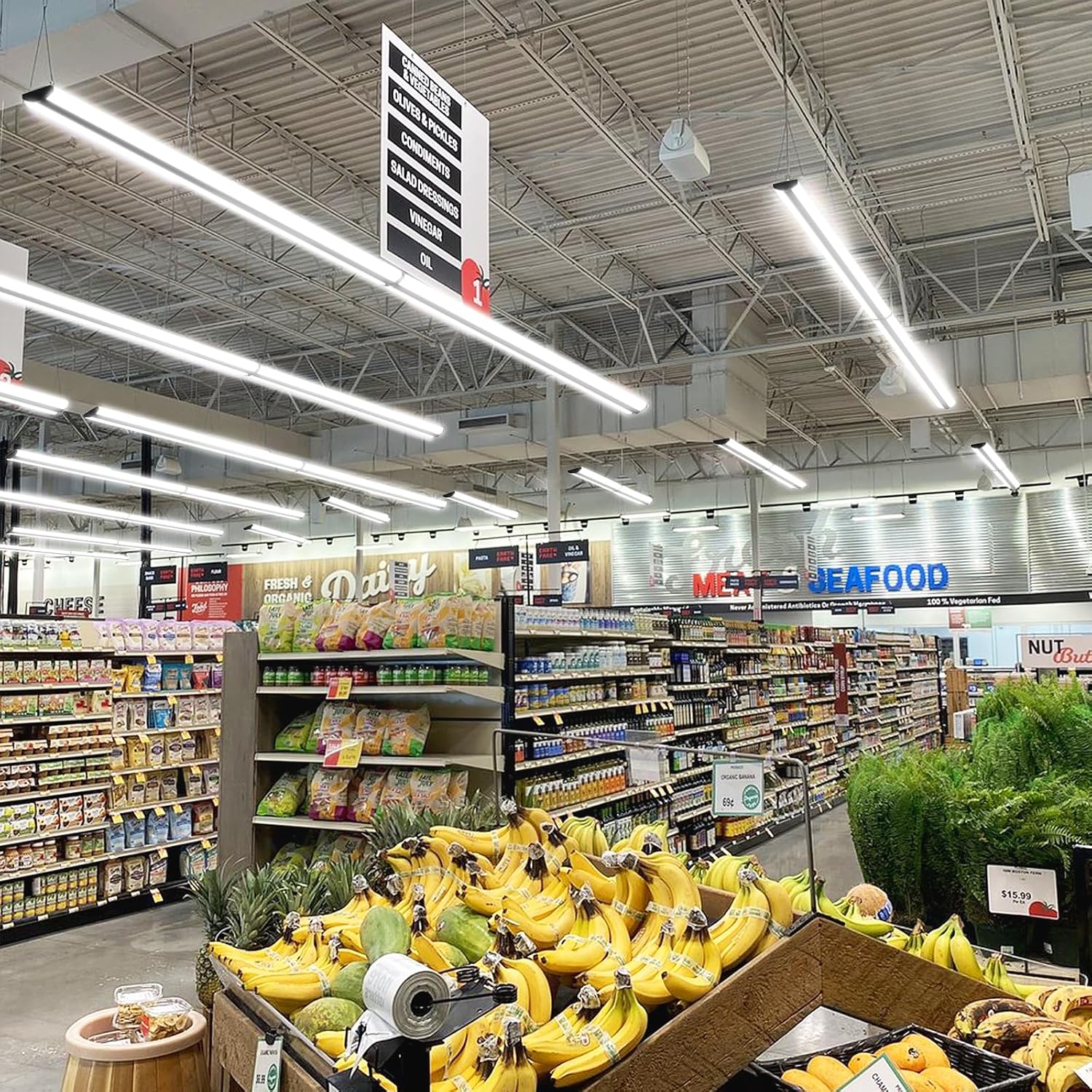 Luces LED de tienda de 110 W, 8 pies, tira de iluminación LED ultra delgada, 12500 lúmenes, 5000 K, 8 pies de montaje empotrado para garaje,
