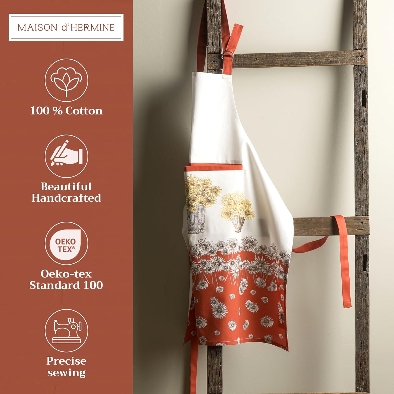 Delantal de algodón con bolsillo central, delantal de tela unisex de cocina (1 pieza) con lazos largos para pintar, cocinar, hornear, restaurante