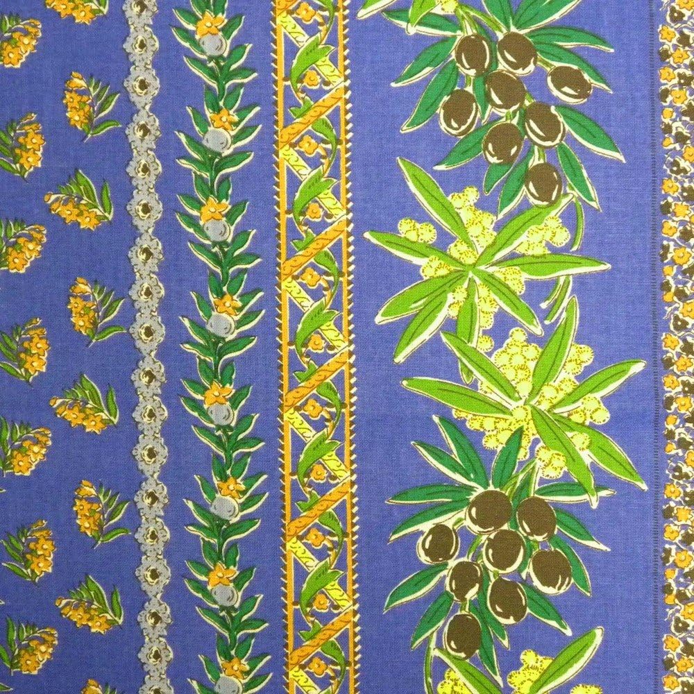Le Cluny, Mantel de 100% algodón recubierto, color azul olivos y mimosas, 60 x 84 pulgadas