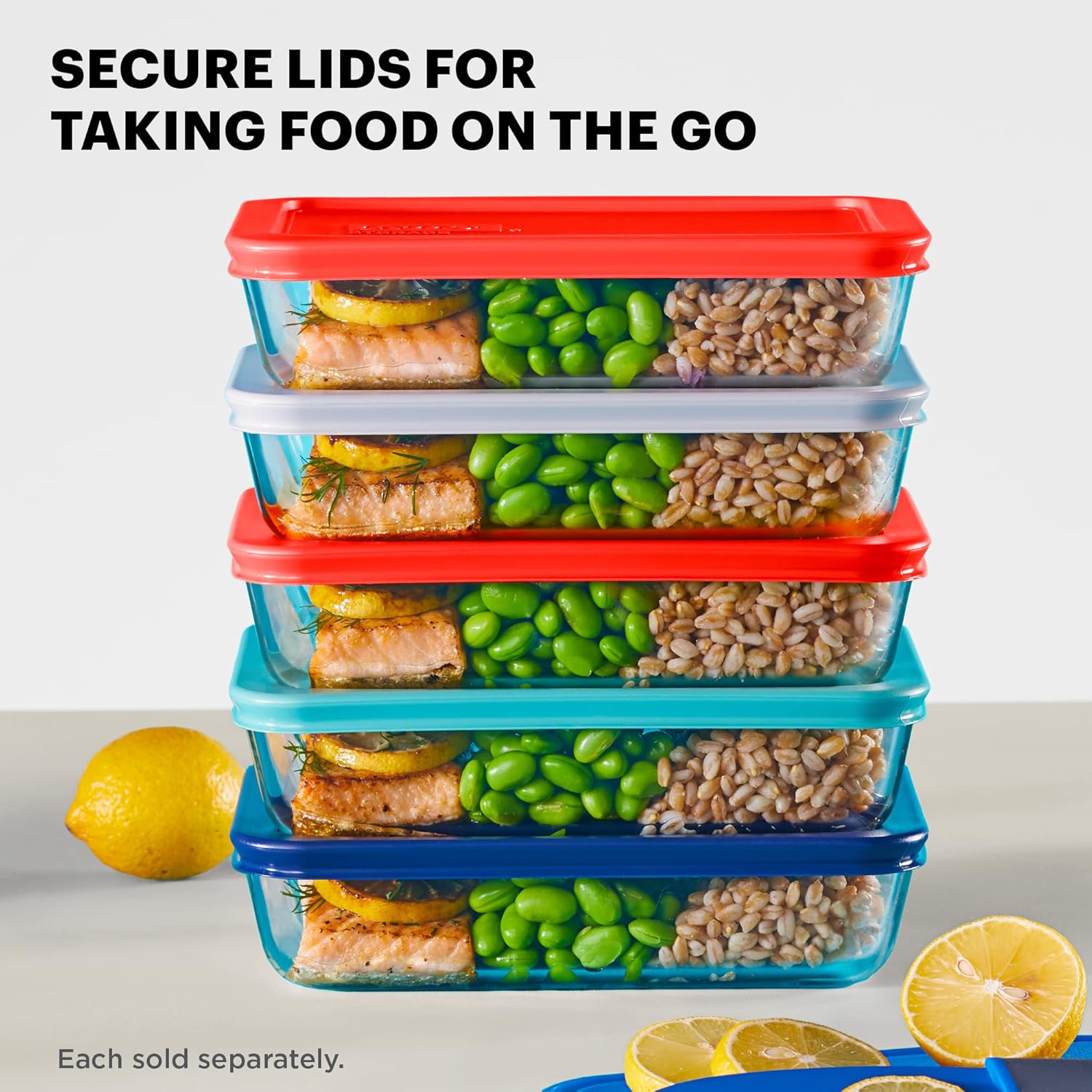 Pyrex Simply Store Recipiente de vidrio para almacenamiento de alimentos, tapas de plástico no tóxico sin BPA, apto para congelador, lavavajillas y