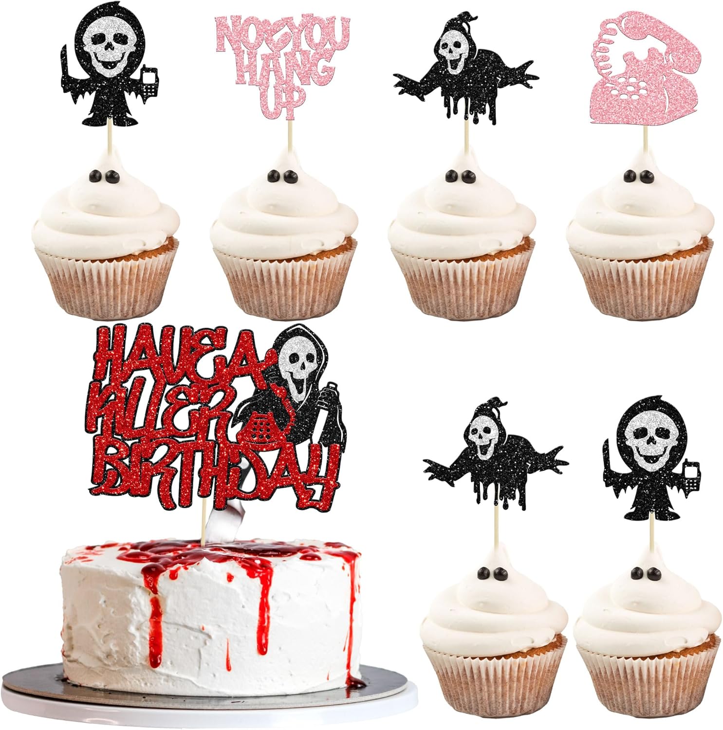 Gyufise 25 piezas de decoración para cupcakes de película de terror Have a Killer Birthday Cake Topper Glitter Horror Classic Halloween Cake Pick