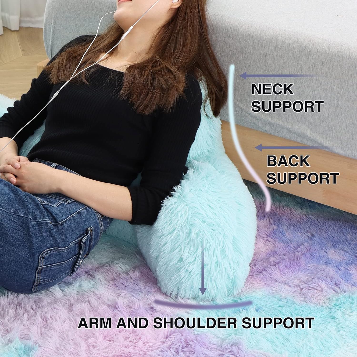 A Nice Night Almohada de lectura de piel sintética, cuña grande para adultos y niños, respaldo con brazos y soporte de espalda para sentarse en la