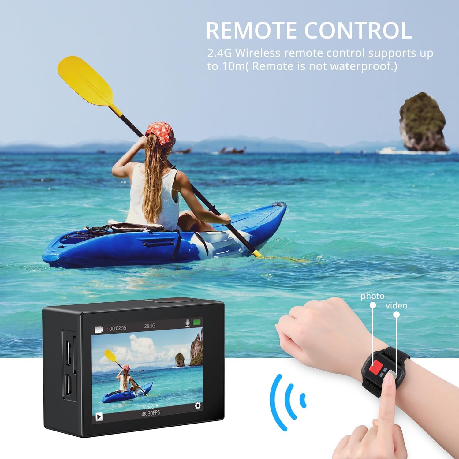 Dragon Touch Cámara de acción HD subacuática 4K, pantalla táctil Vision 3 Pro, 20MP 100 pies, impermeable, ángulo de visión ajustable, videocámara