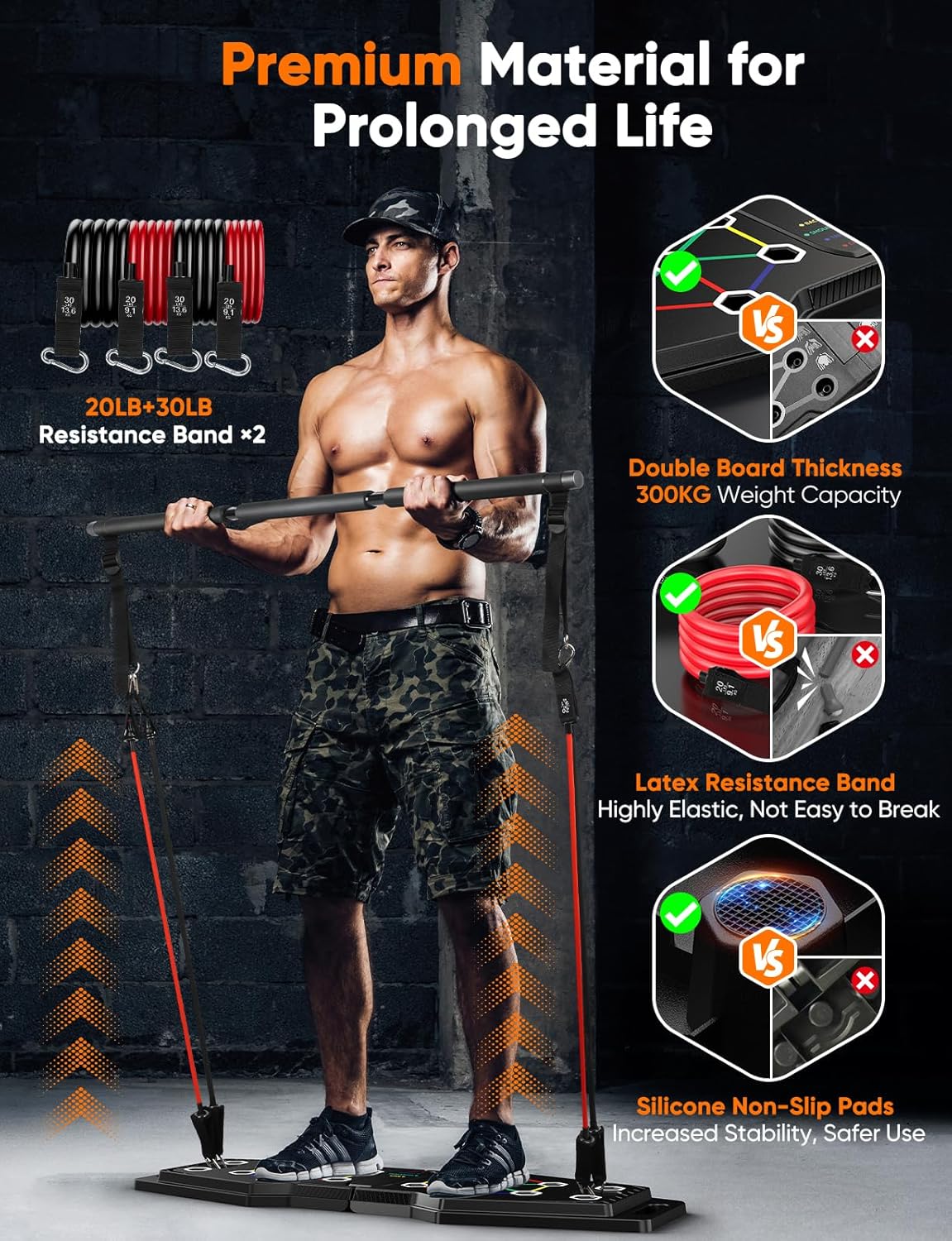 Foldable Push Up Board, 25-In-1 Multifunction Home Workout Equipment for Upper Body Strength Training, Portable Push Up Board with Color-Coded