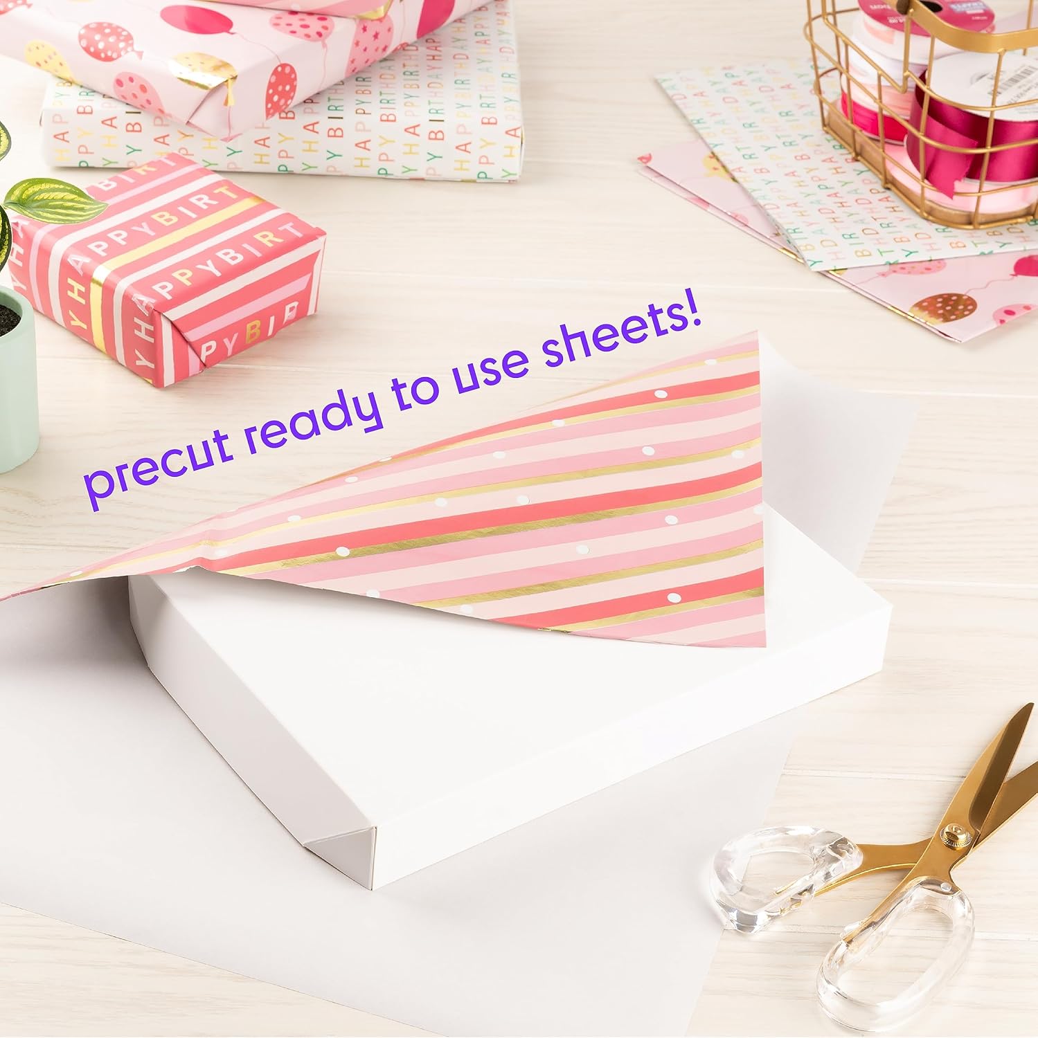 Plum Designs Hojas de papel de regalo – Papel de regalo de feliz cumpleaños para niña, divertido papel de regalo para cumpleaños niña, 14 hojas de