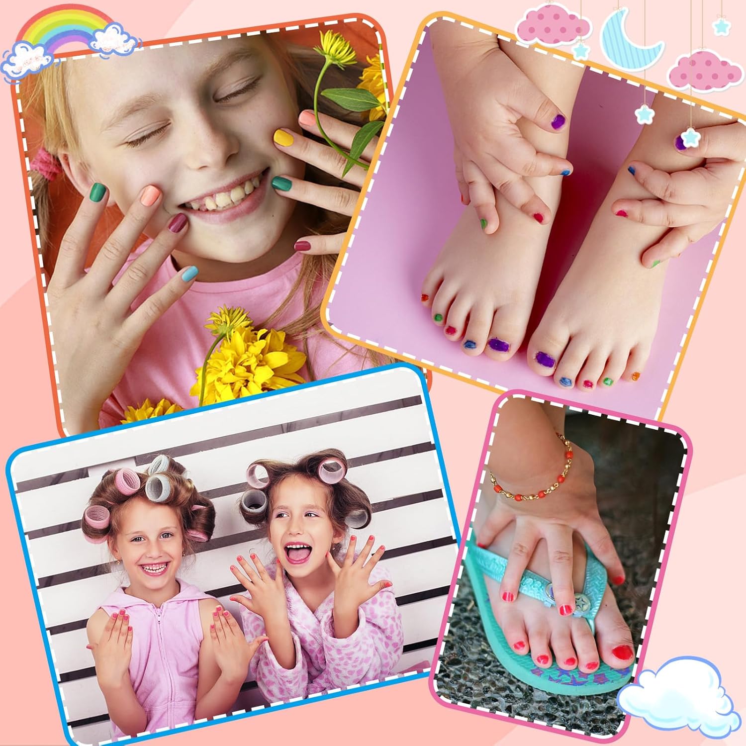 Esmalte de uñas para niños, juego de esmaltes de uñas no tóxicos, de secado rápido, para niñas, 10 colores arcoíris que se despegan a base de agua,