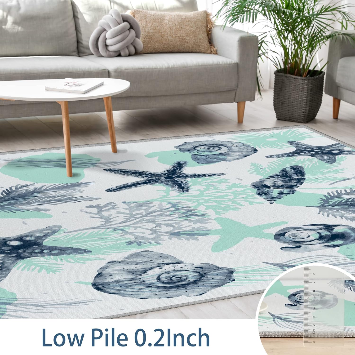 Tritard Alfombras Coastal Area Rugs – Alfombras náuticas con temática de playa, antideslizantes, lavables a máquina, modernas para sala de estar o