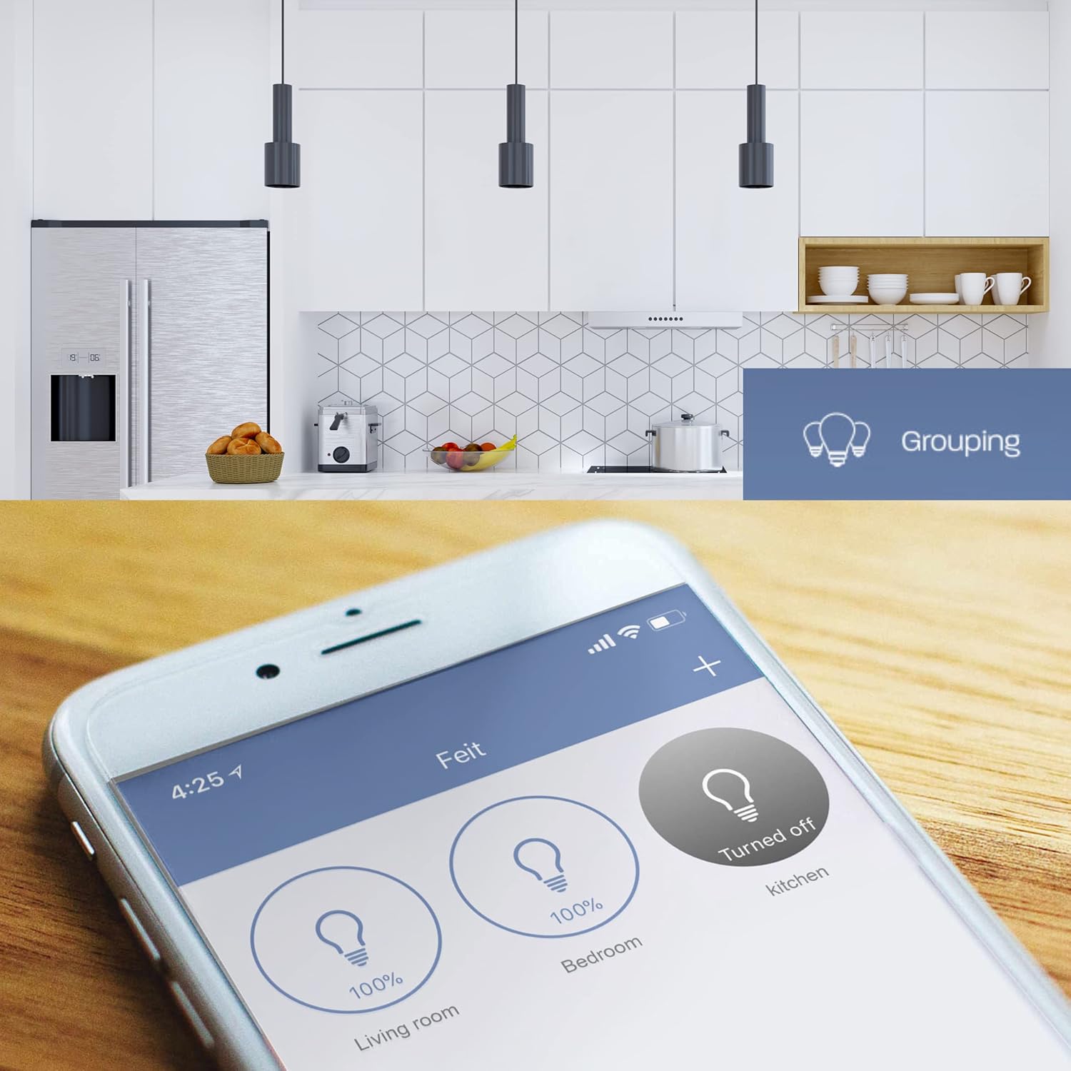 Feit Electric OM60927CAAG 60W equivalente WiFi regulable, no requiere concentrador, Alexa Google Assistant A19 Bombilla LED inteligente, 4.4