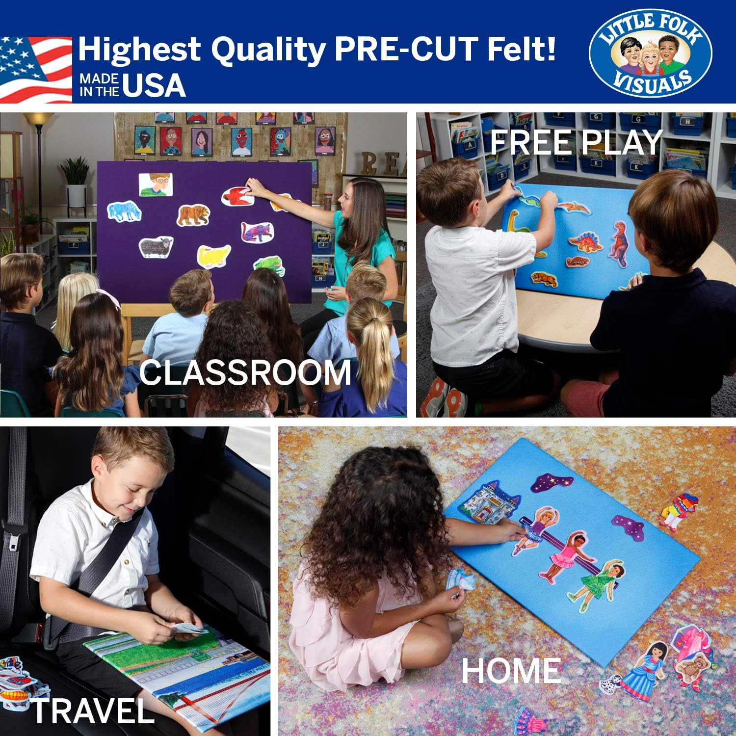 Little Folk Visuals Juego de granja con animales de granja y actividades, juego de juguetes de aprendizaje de fieltro, figuras de tablero de fieltro