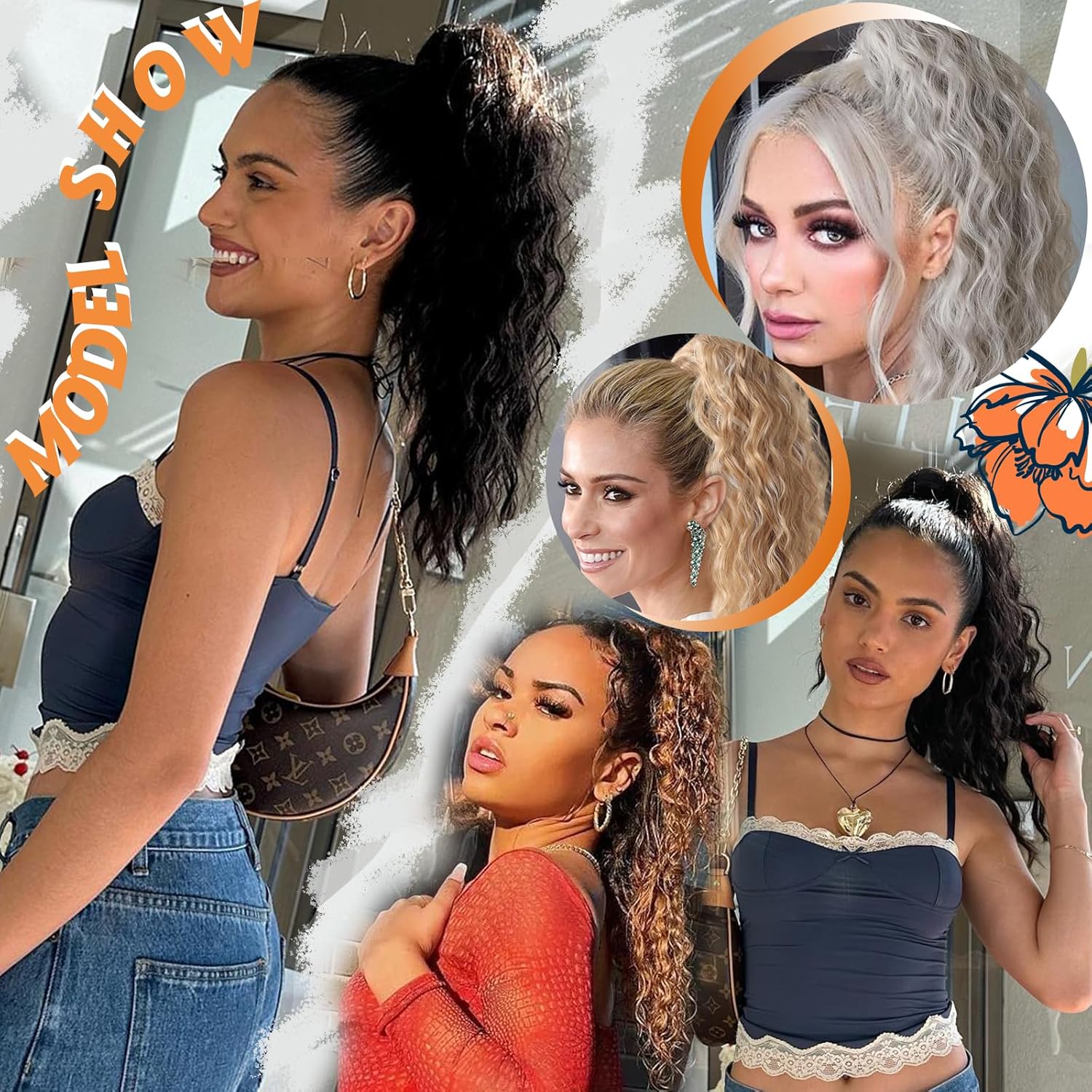 Matthia Extensión de cola de caballo con clip de garra de 18 pulgadas para mujer, extensiones de cola de caballo rizadas y onduladas, extensiones de