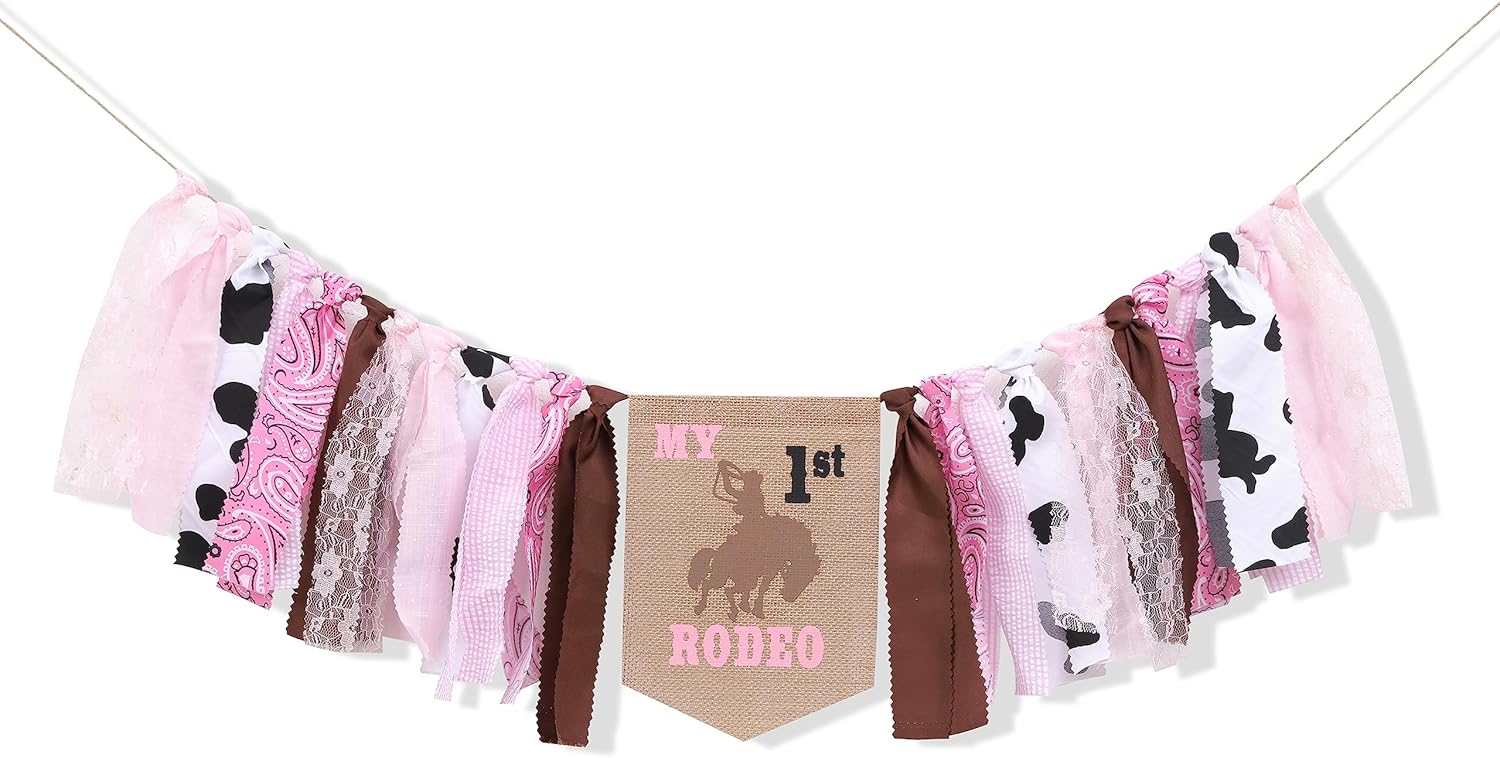 Banner de Cowgirl My First Rodeo High Chiar  Cartel de vaquera 1er o primer alto Chiar, decoración de primer cumpleaños de vaquera, fiesta temática