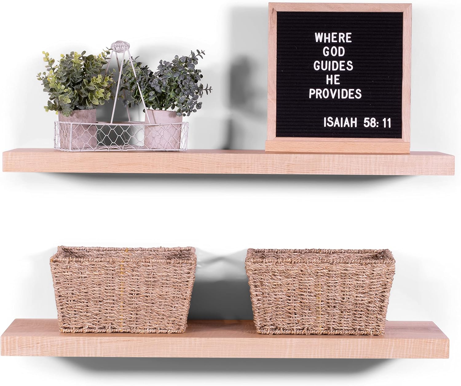DAKODA LOVE Estantes flotantes  Arce macizo  Calidad artesanal premium  Soporte oculto resistente  Juego de 2 (natural, 60 pulgadas de largo x 10