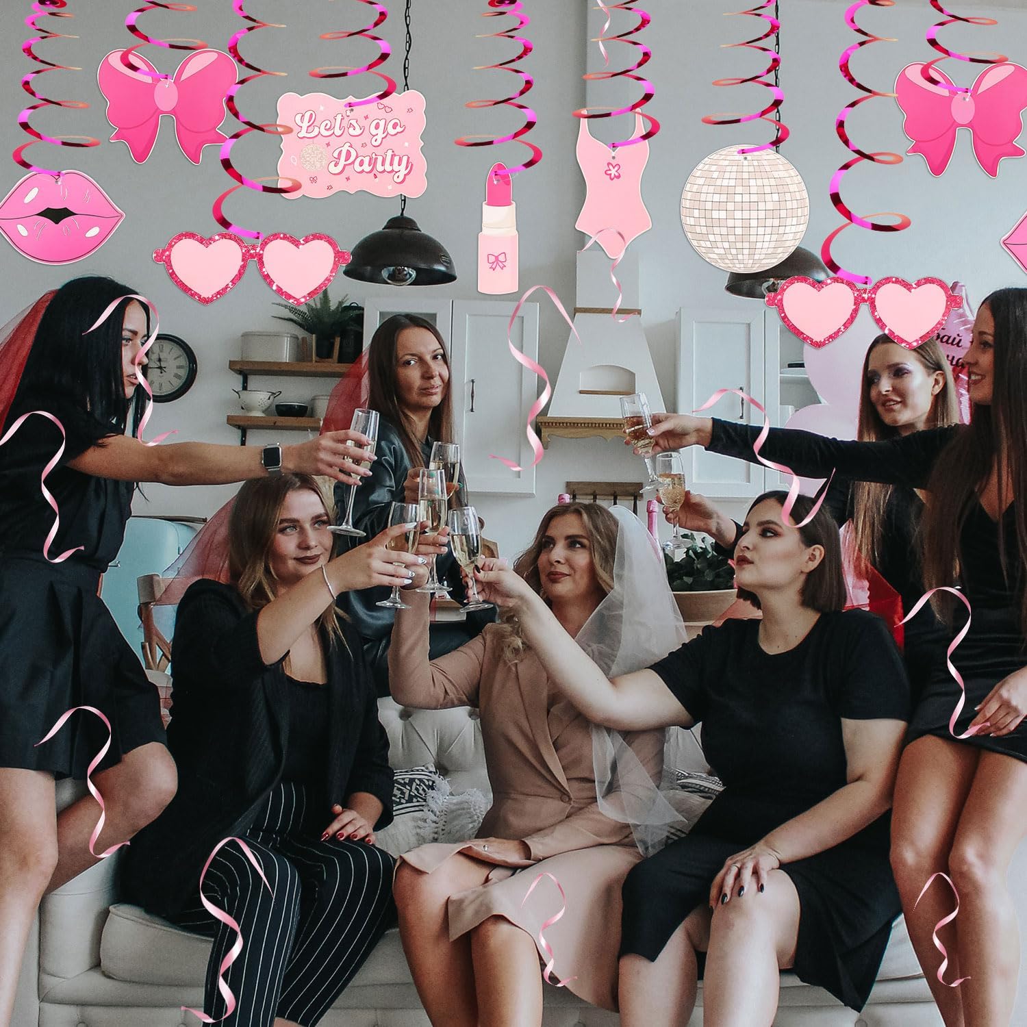20 decoraciones de cumpleaños de princesa rosa, decoraciones de fiesta de cumpleaños para niñas, espirales colgantes de color rosa intenso,