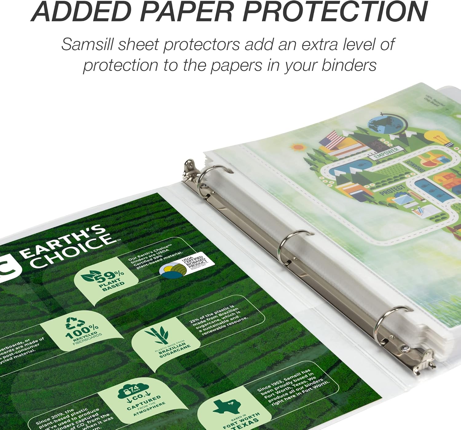 Samsill Earth’s Choice – Carpetas a base de plantas con 3 anillos redondos de 1 pulgada, hasta 25% de plástico a base de plantas, certificado a base