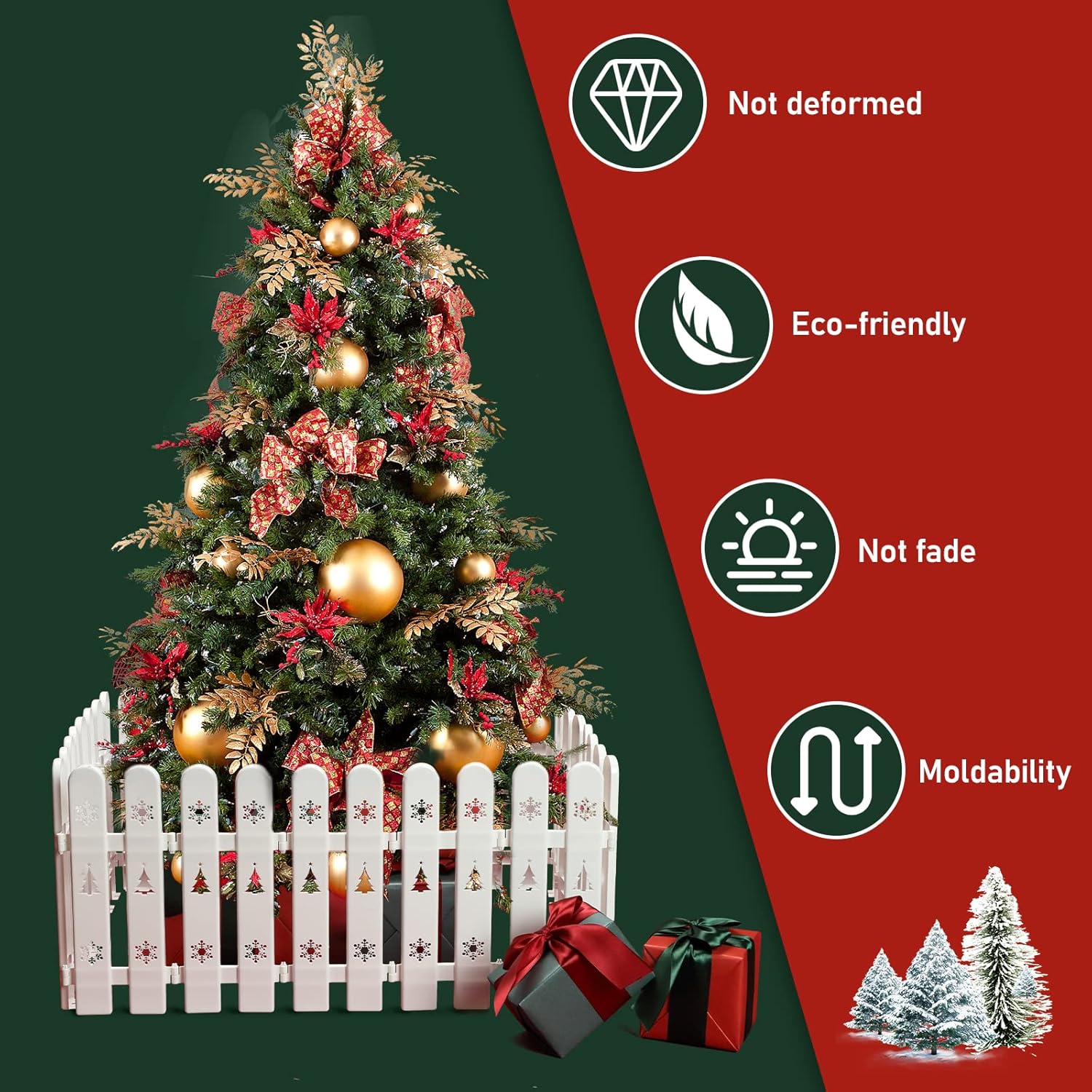 Decoración de vallas de árbol de Navidad, 30 piezas de valla de plástico blanco para puerta del árbol de Navidad, borde de valla de árbol de