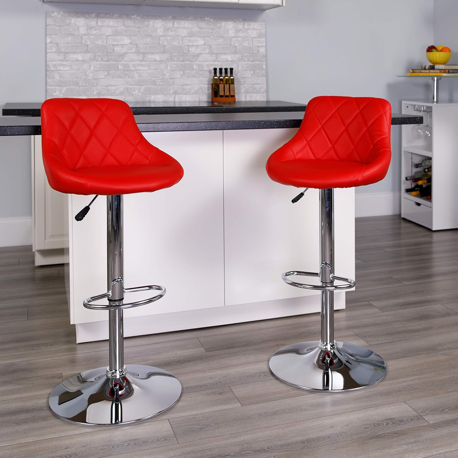 Flash Furniture CH-82028A-BK-GG asiento de vinilo negro de diseño contemporáneo, banqueta alta ajustable con base cromada, Cromo Vinilo, Rojo