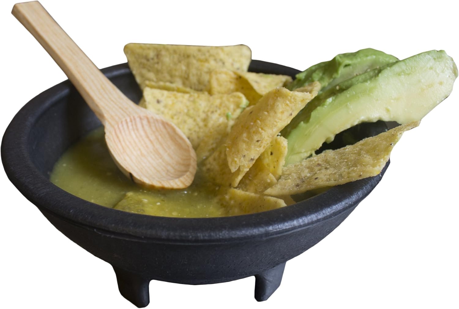 Paquete de 6 cuencos de salsa con chips de salsa y bocadillos, con cucharas de madera, cuencos de salsa, cuencos de salsa, papas fritas de molcajete