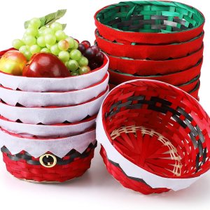 Roowest Cestas redondas de bambú de regalo de Navidad, cestas tejidas para regalos, cestas de personajes de vacaciones, cestas de regalo decorativas Roowest Cestas redondas de bambú de regalo de Navidad, cestas tejidas para regalos, cestas de personajes de vacaciones, cestas de regalo decorativas