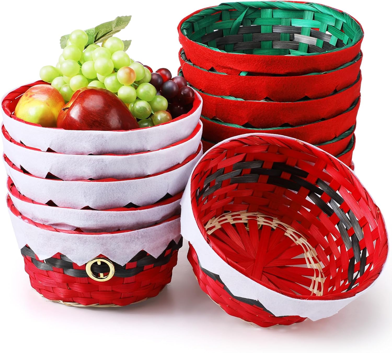 Roowest Cestas redondas de bambú de regalo de Navidad, cestas tejidas para regalos, cestas de personajes de vacaciones, cestas de regalo decorativas