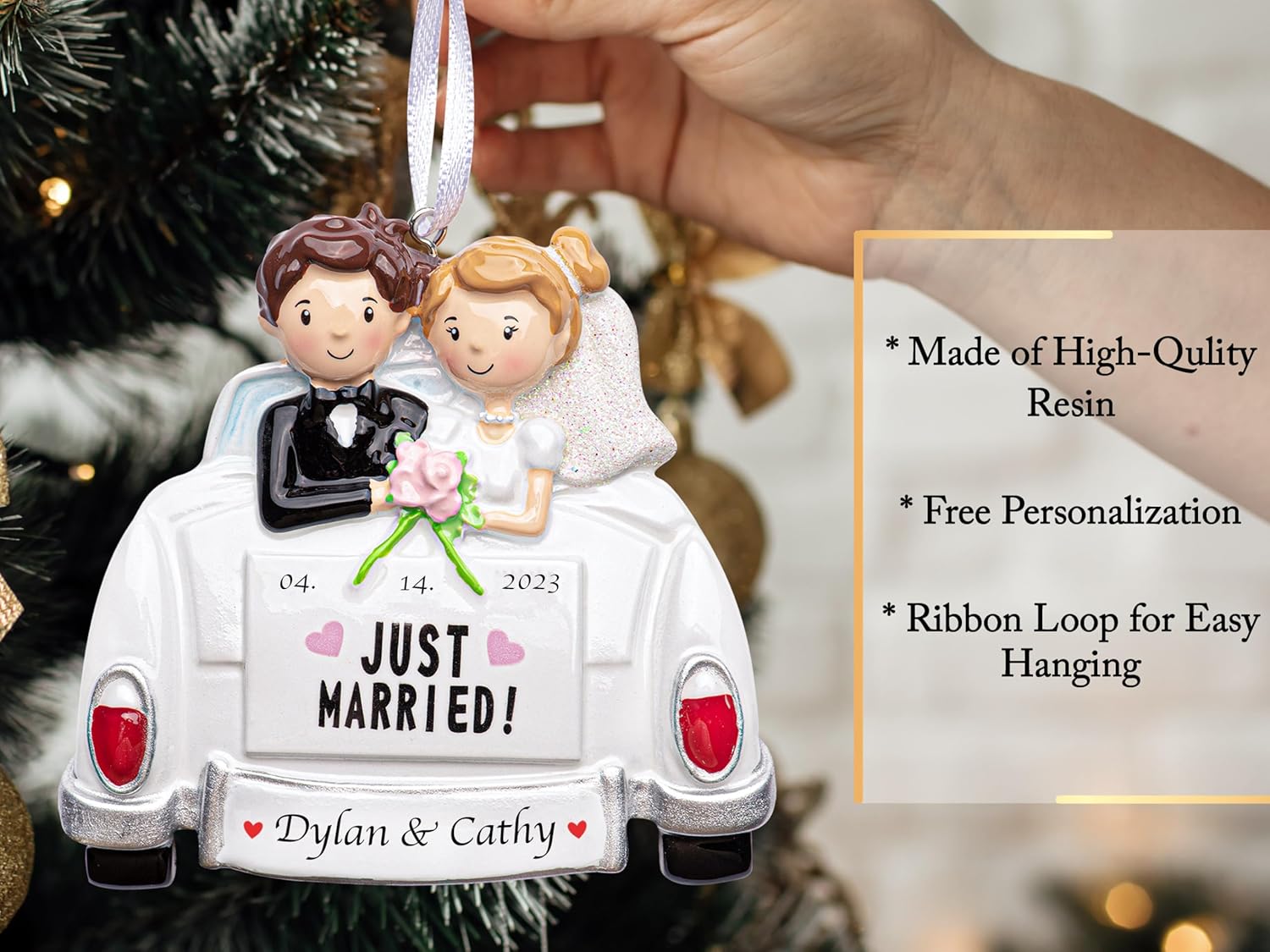 Adorno personalizado de casados con nuestra primera Navidad 2023  Adorno personalizado de automóvil vintage para árbol de Navidad  Recuerdo de