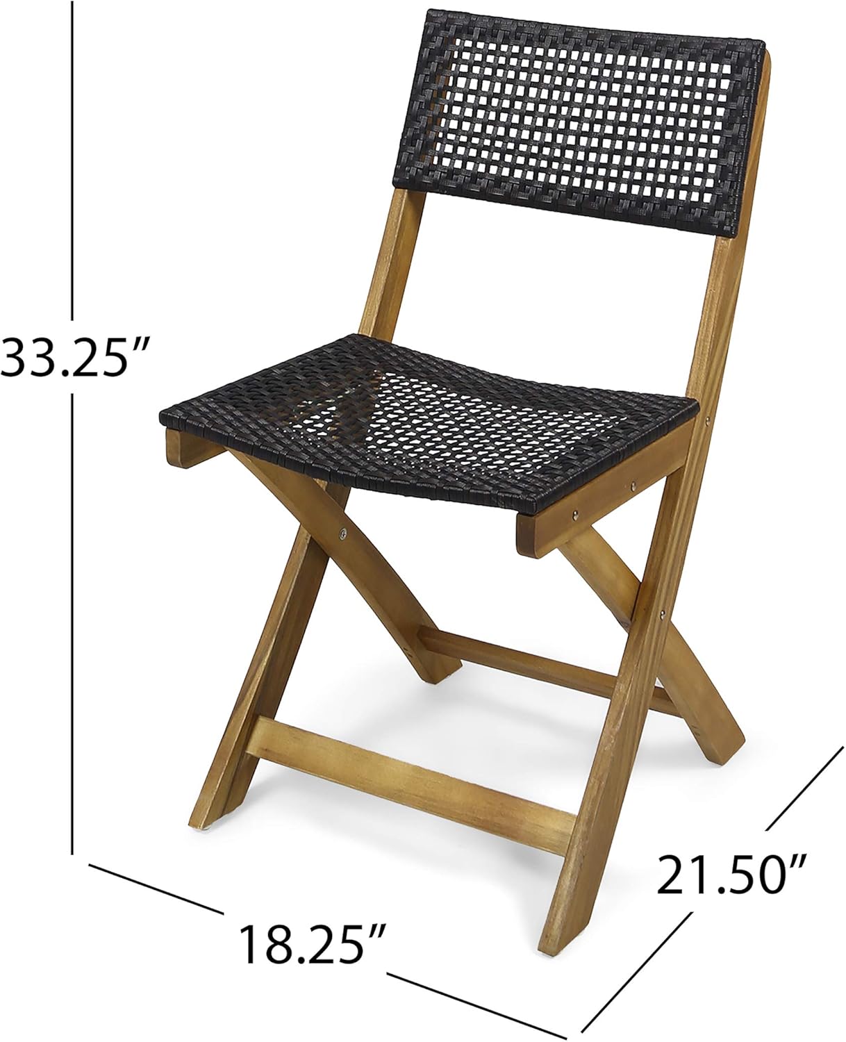 GDFStudio Juego de bistró plegable de mimbre de madera de acacia al aire libre con sillas y mesa, acabado de teca y marrón