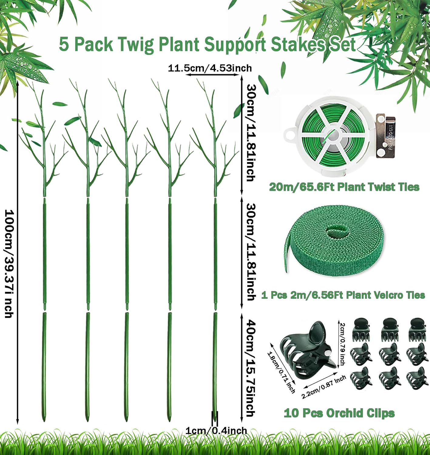 Juego de 5 estacas ajustables de 40 pulgadas de soporte para plantas, postes de enrejado para plantas en macetas de interior y exterior, estaca de