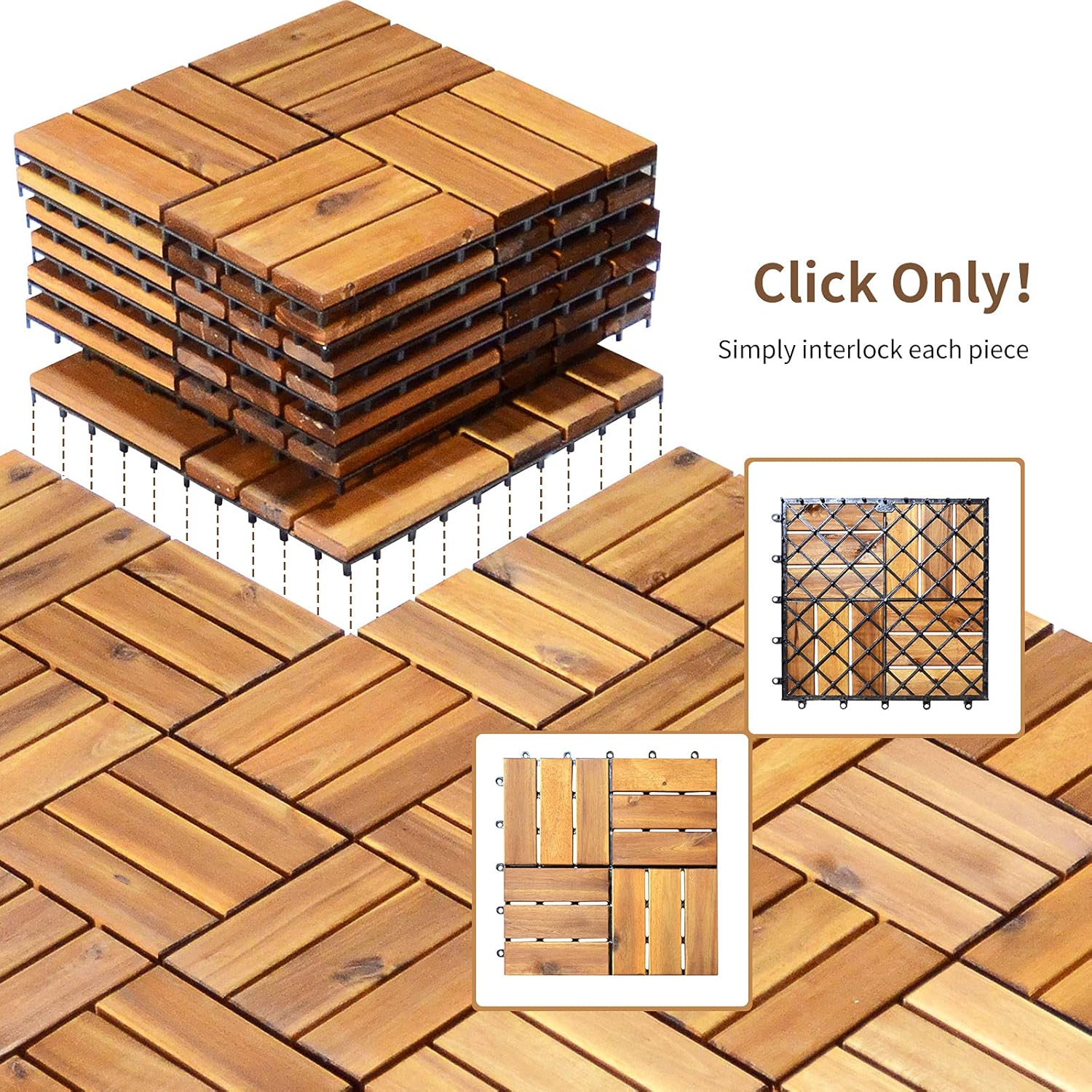 Giantex 10 baldosas entrelazadas para terraza de patio, 31 x 31 cm, baldosas de madera de acacia, pavimentadoras de suelo compuesto de madera de 3