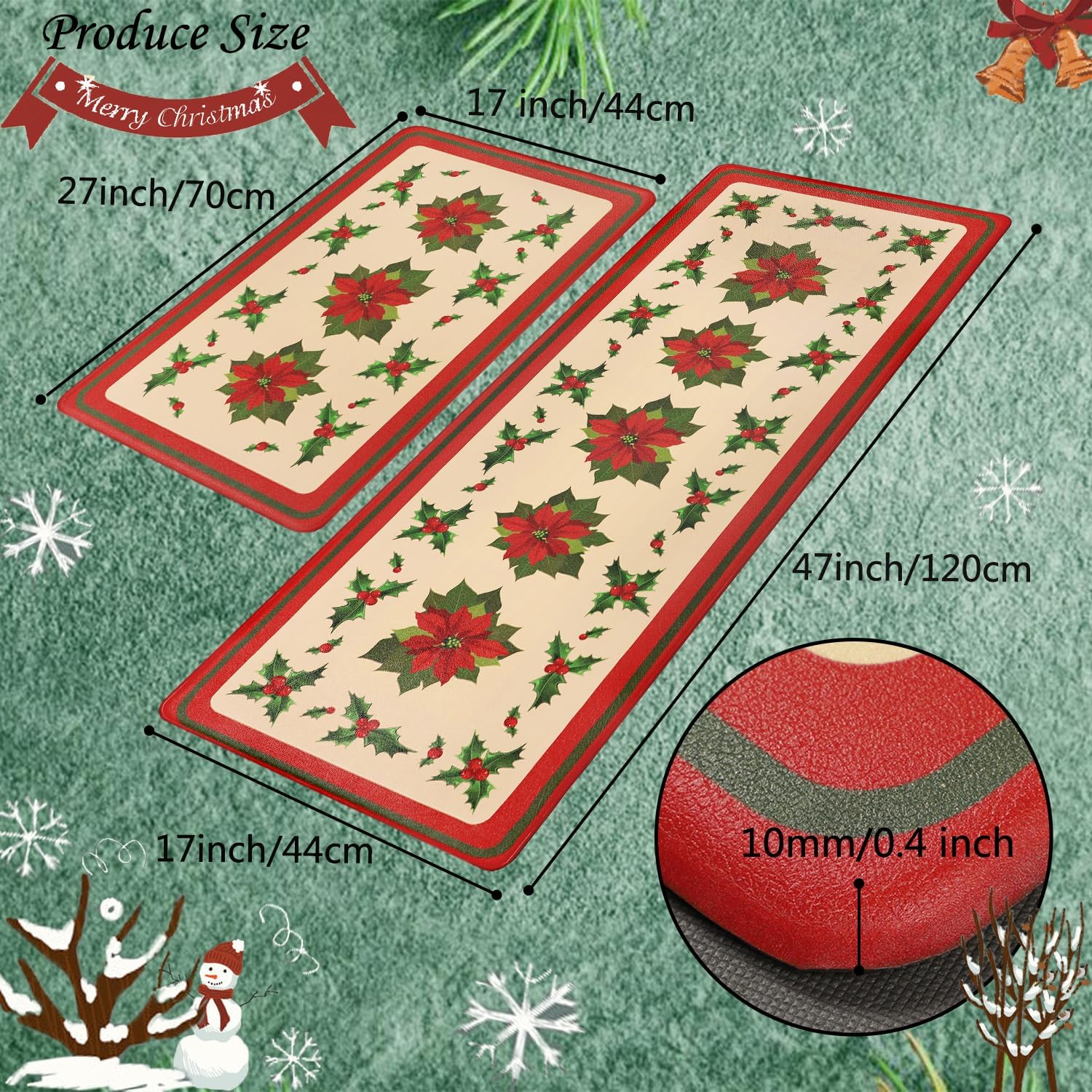 Homcomoda Juego de 2 tapetes de cocina de Pascua de Navidad para piso, acolchados, antifatiga, antideslizantes, juego de alfombras de cocina para el