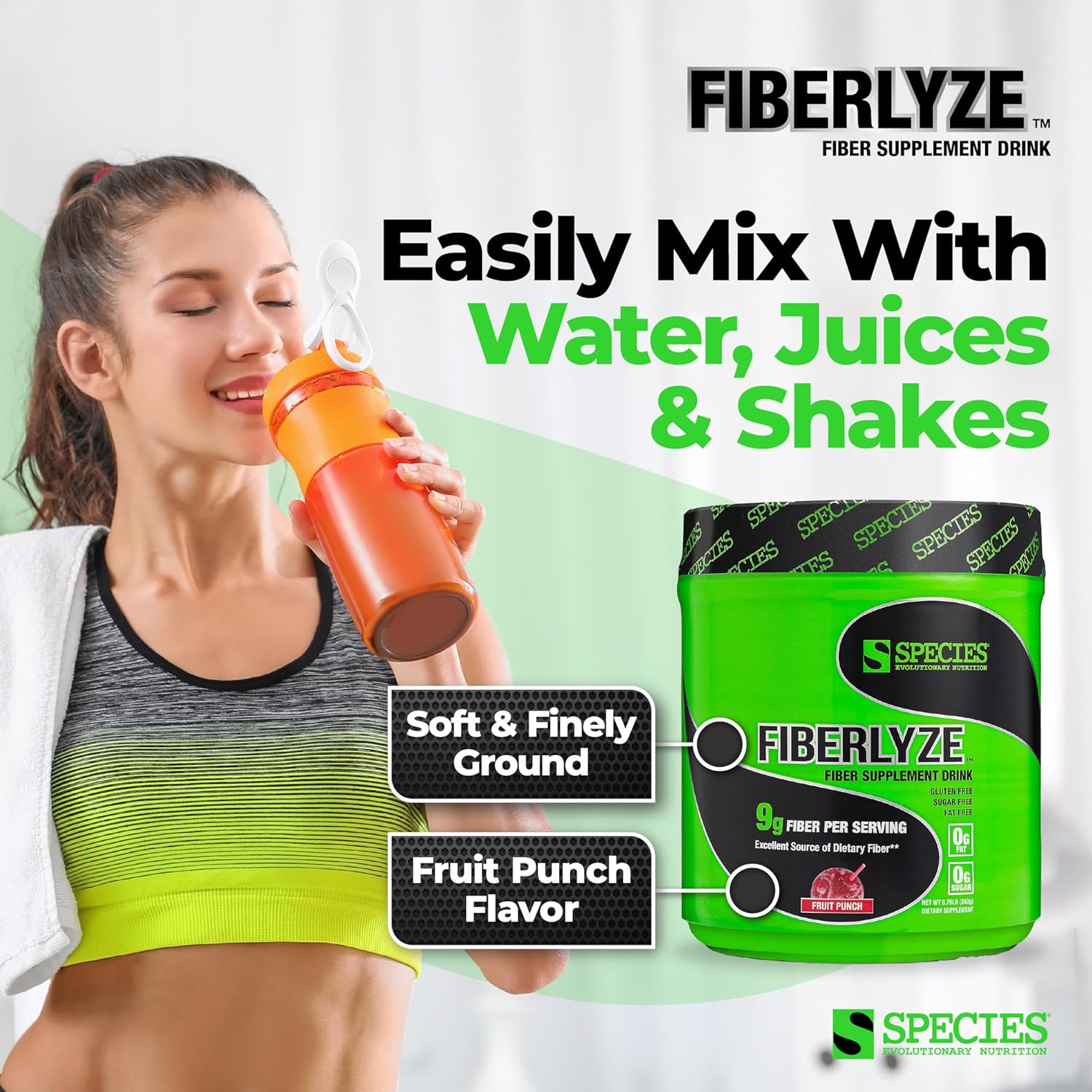 Species Nutrition Suplemento de fibra Fiberlyze, polvo de fibra soluble e insoluble a base de psyllium para colon saludable, funciones digestivas